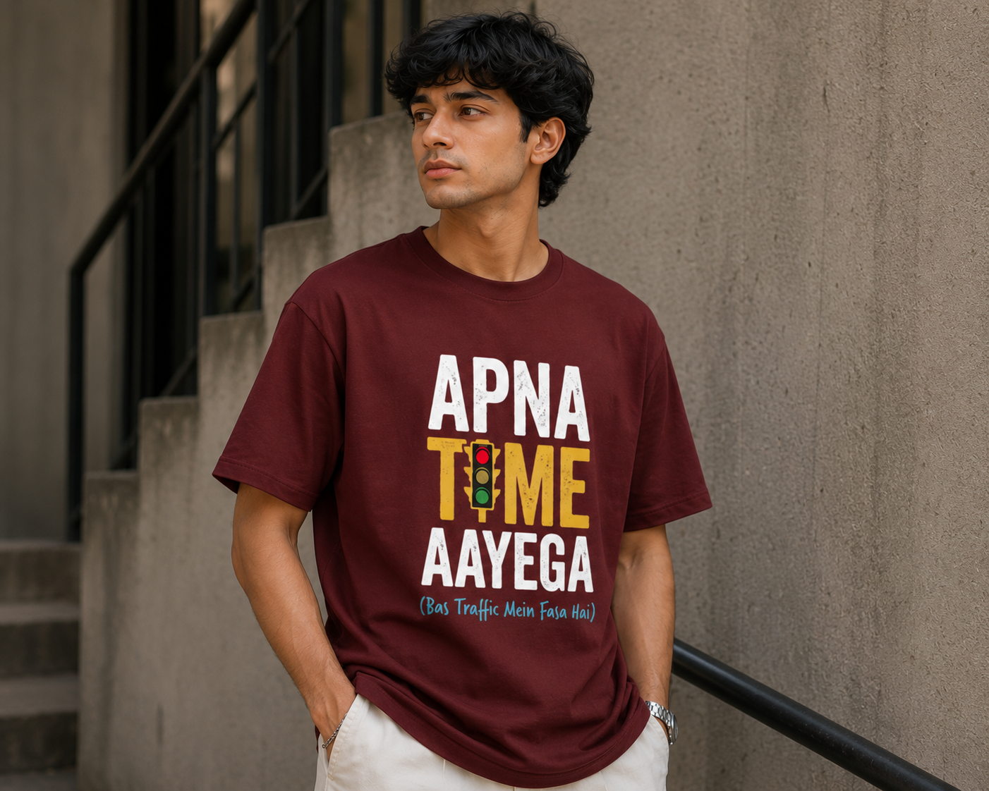 Apna Time Aayega Typography Men Classic Fit T-Shirt