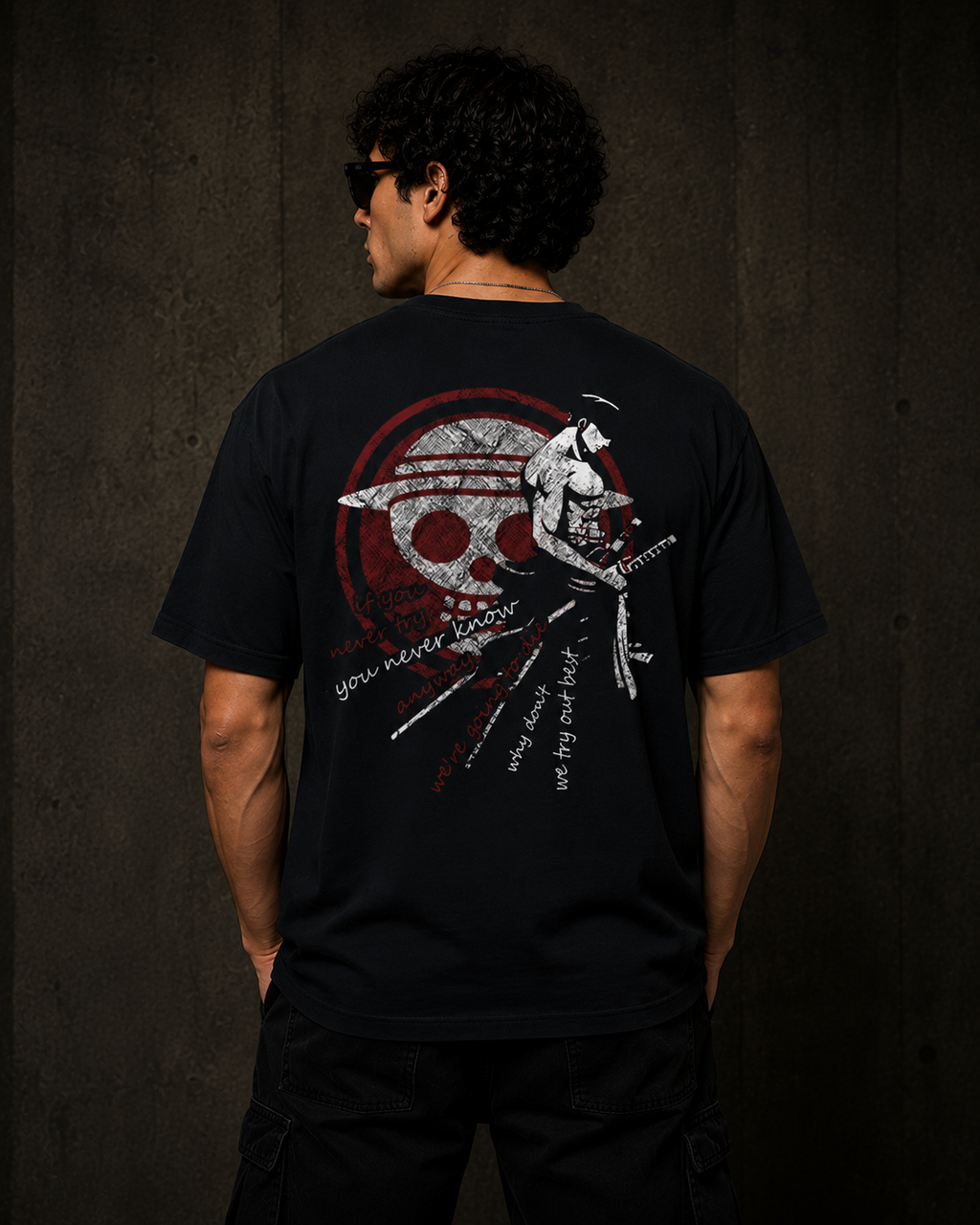 Samurai Skull Back Print Oversized T-Shirt for Men
