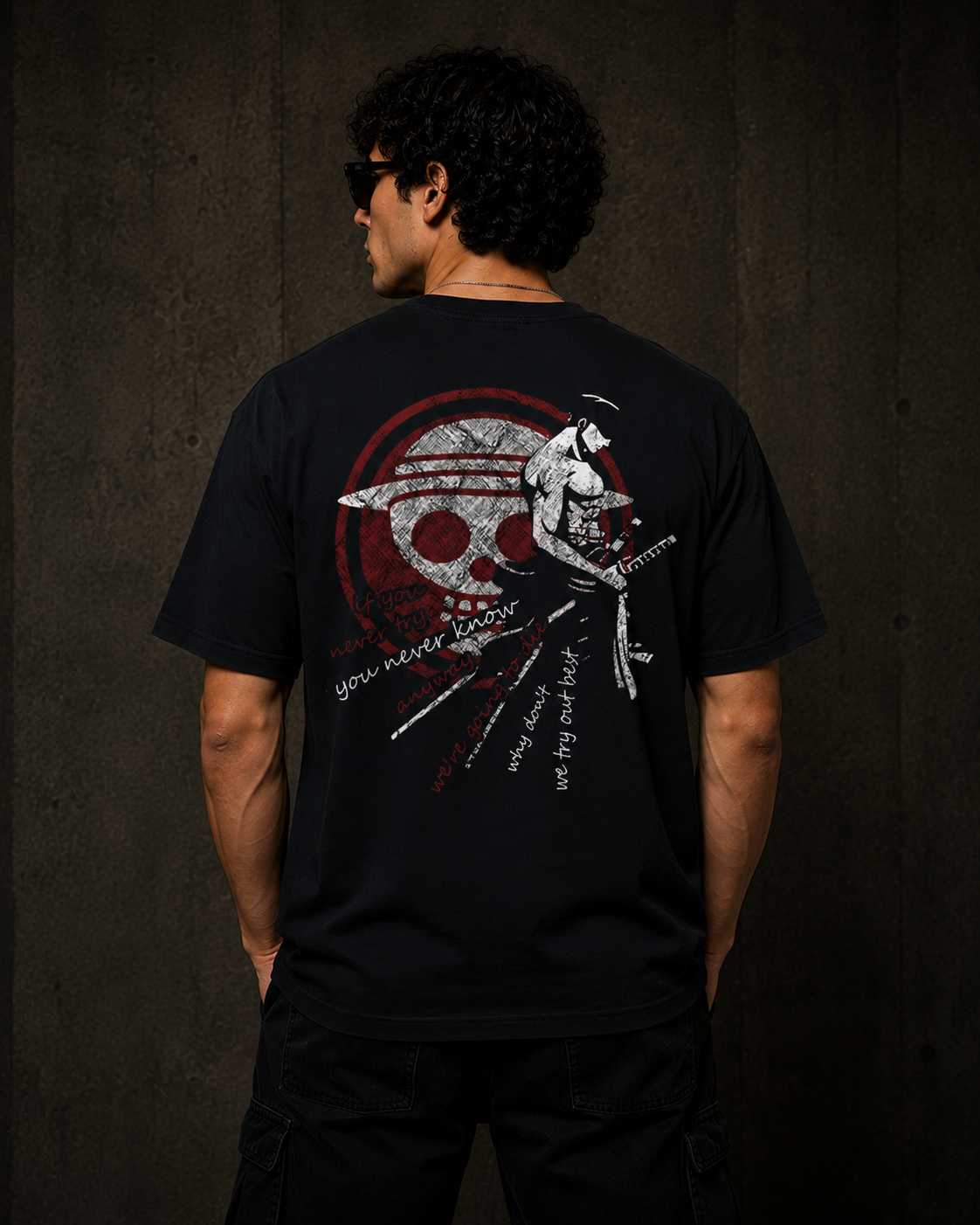 Samurai Skull Back Print Oversized T-Shirt for Men