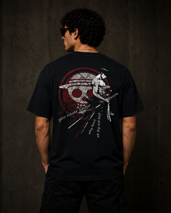 Samurai Skull Back Print Oversized T-Shirt for Men