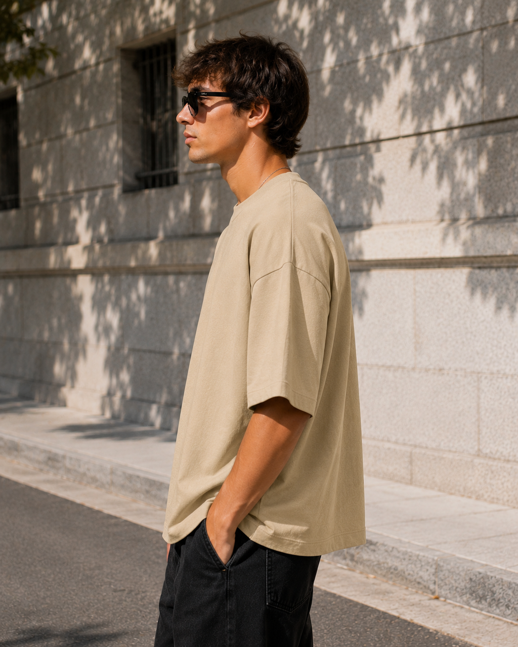 Men's Taupe Oversized Drop Shoulder T-Shirt