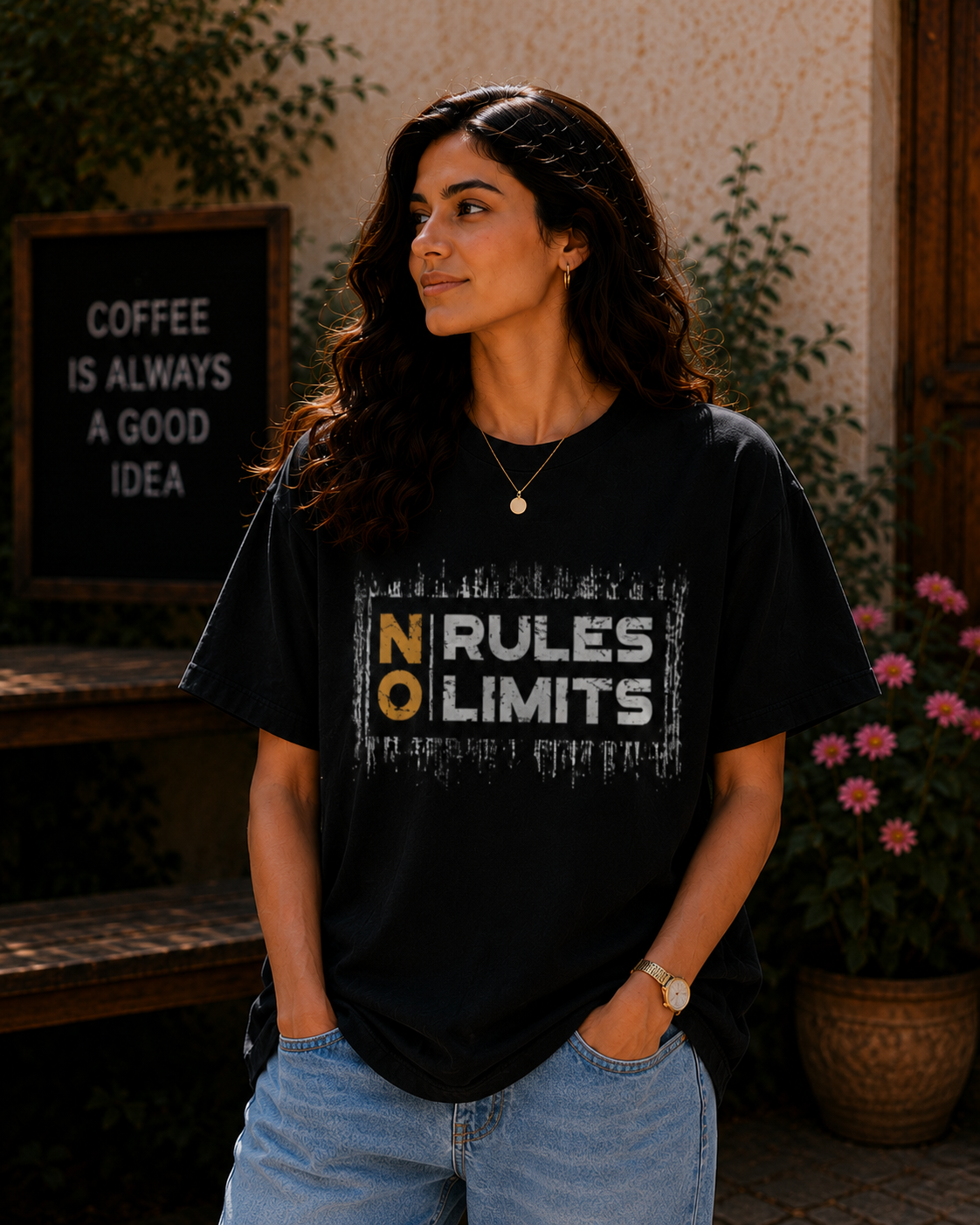 Women No Rules No Limits Graphic Oversized T-Shirt