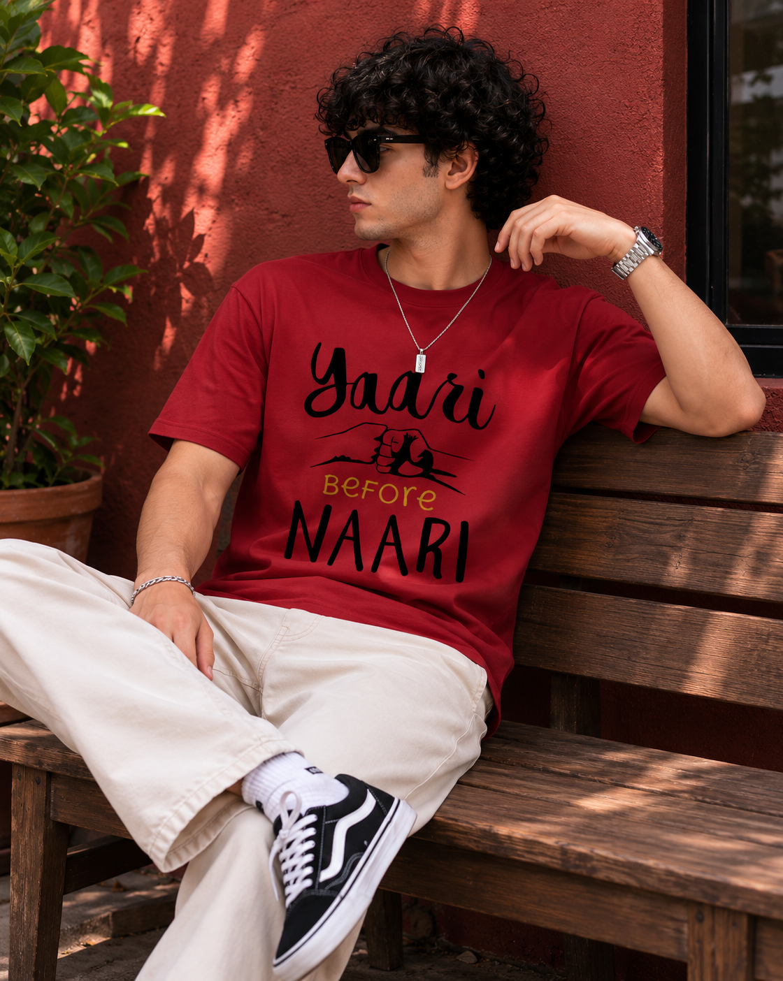 Yaari Before Naari Typography Men Classic Fit T-Shirt