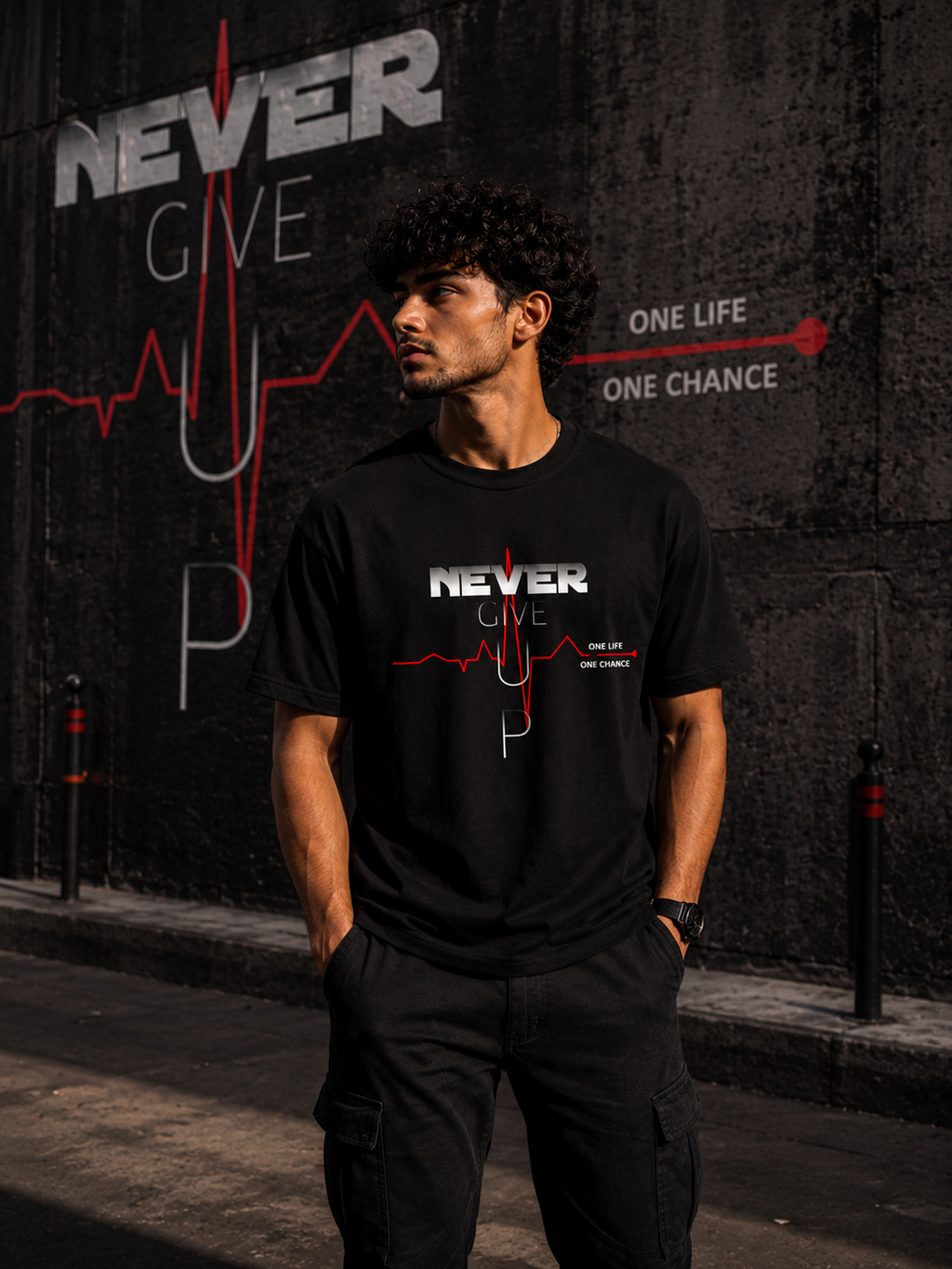 Never Give Up Motivation Graphic Men Classic Fit T-Shirt