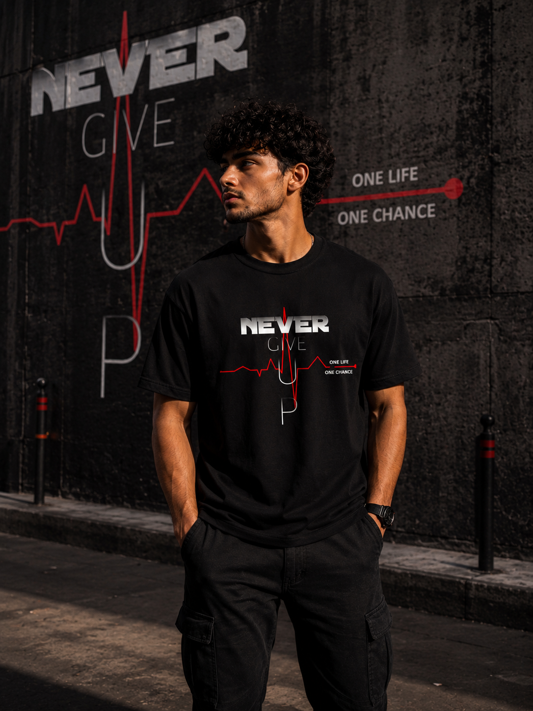 Never Give Up Motivation Graphic Men Classic Fit T-Shirt
