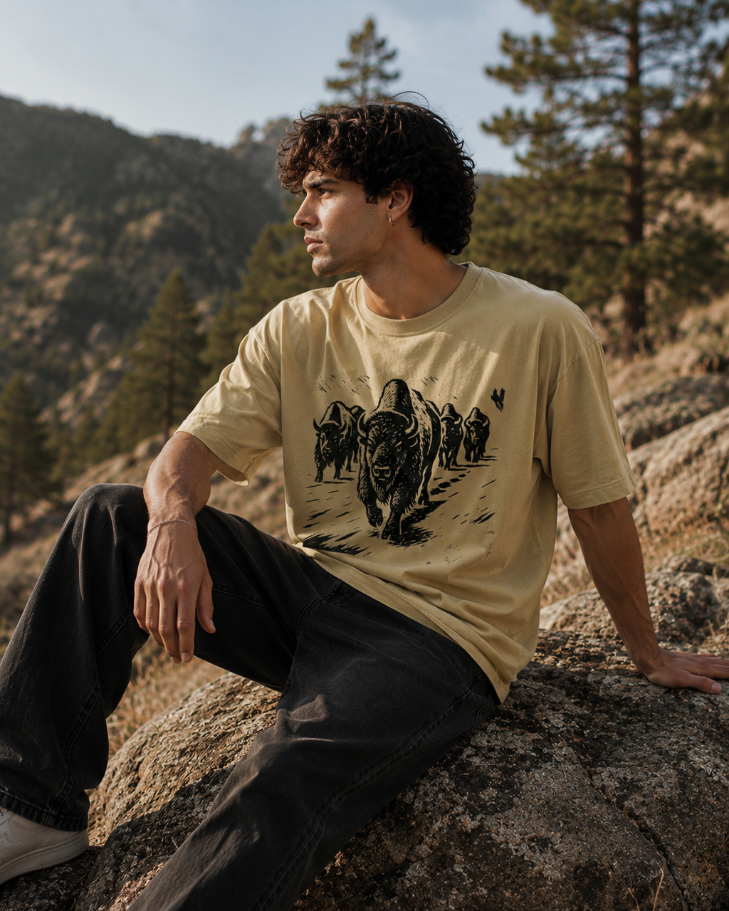Wild Buffalo Graphic Oversized T-Shirt for Men