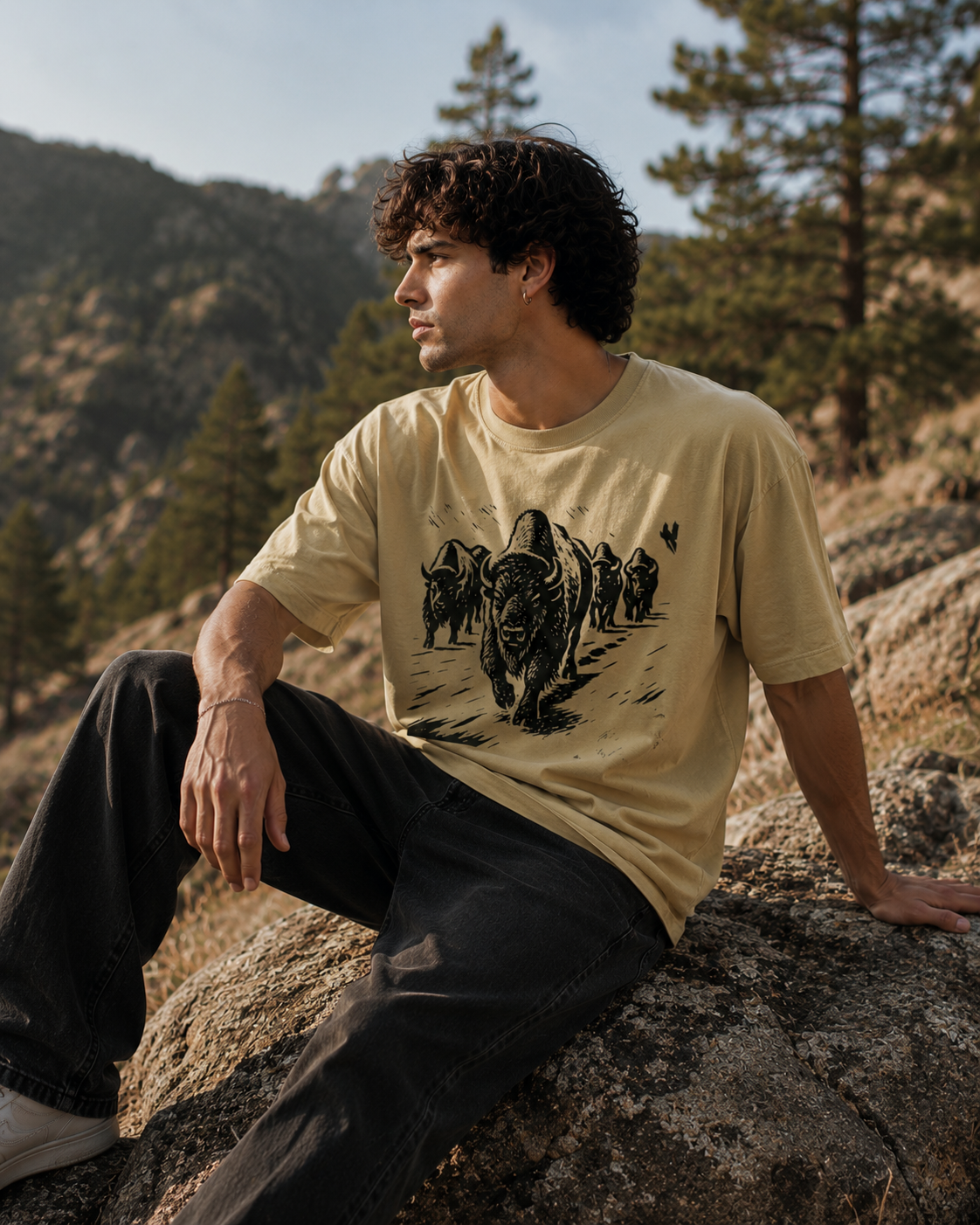 Wild Buffalo Graphic Oversized T-Shirt for Men