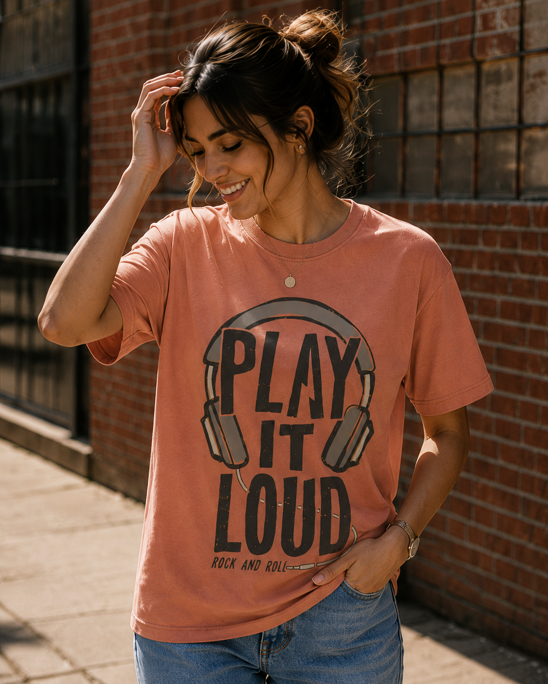 Women Rock And Roll Headphones Casual T-Shirt