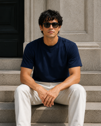 Men's Signature Classic Navy Blue Classic Fit Cotton Solid T-Shirt