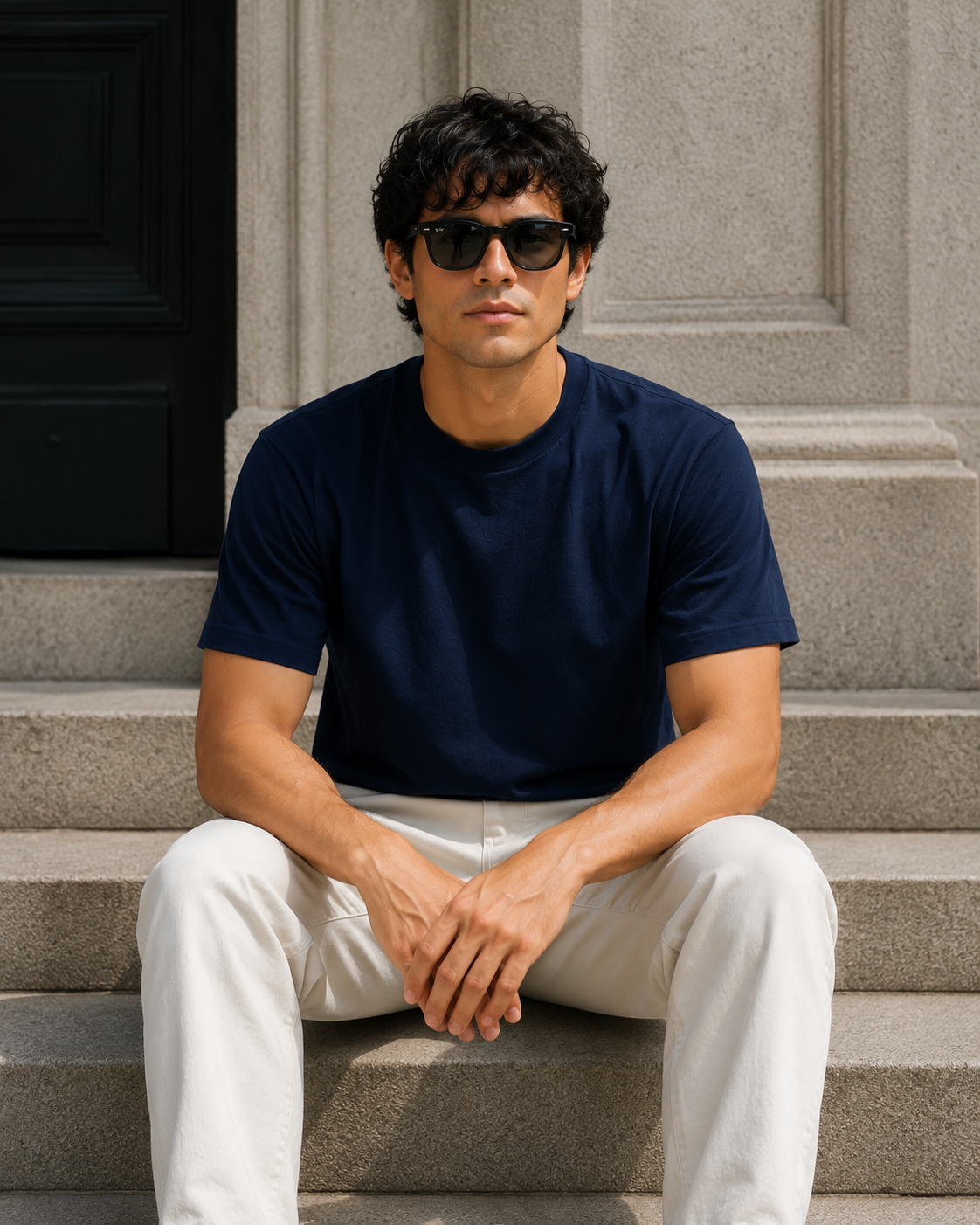 Men's Signature Classic Navy Blue Classic Fit Cotton Solid T-Shirt