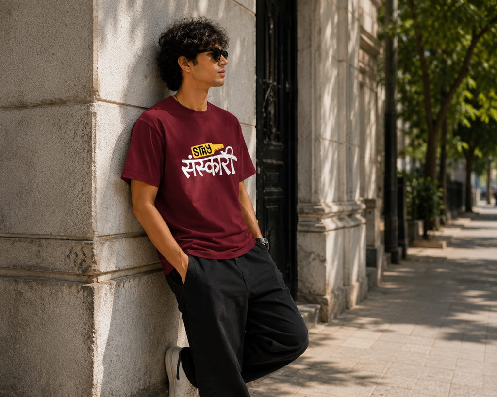 Stay Sarkari Typography Graphic Men Classic Fit T-Shirt