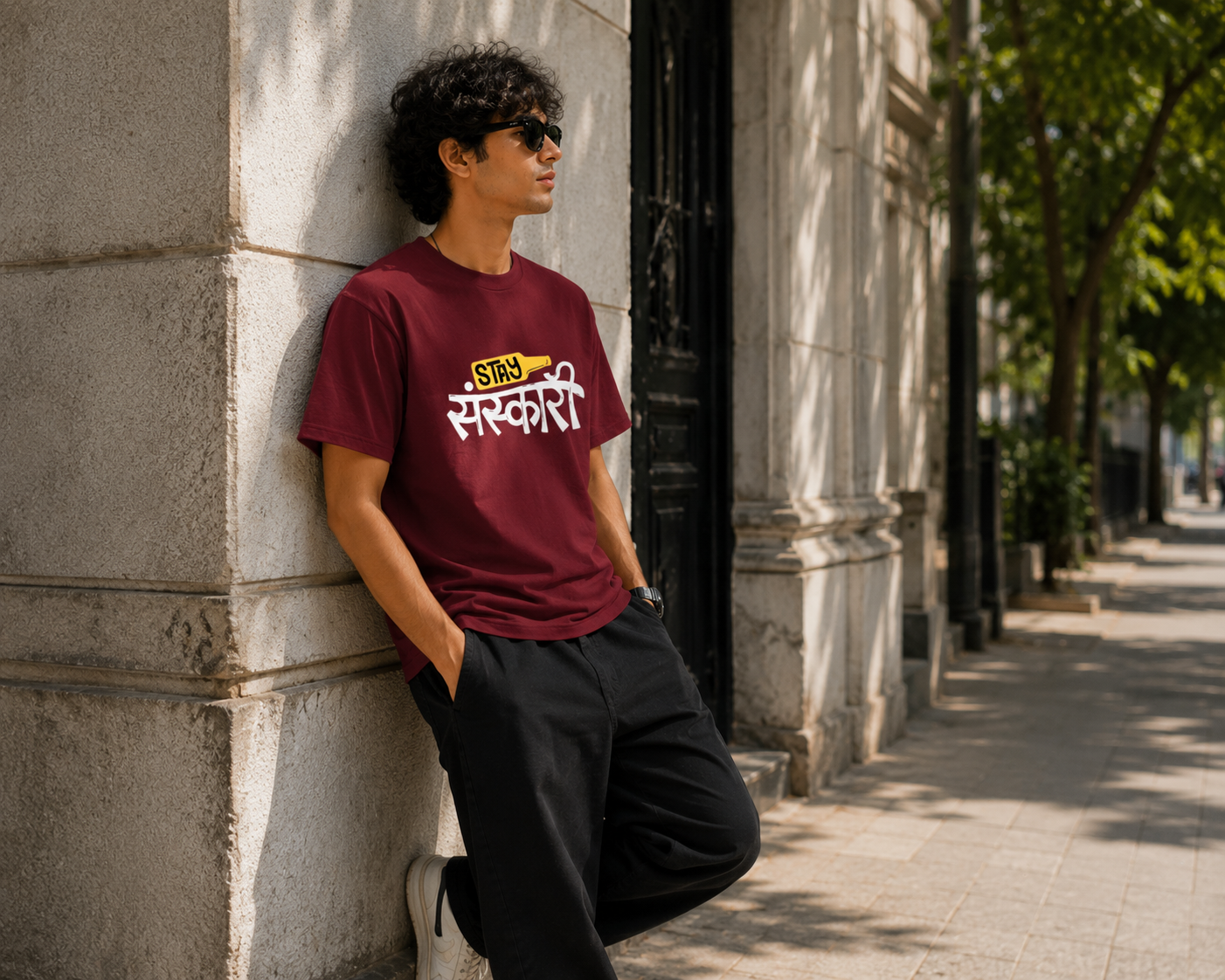 Stay Sarkari Typography Graphic Men Classic Fit T-Shirt