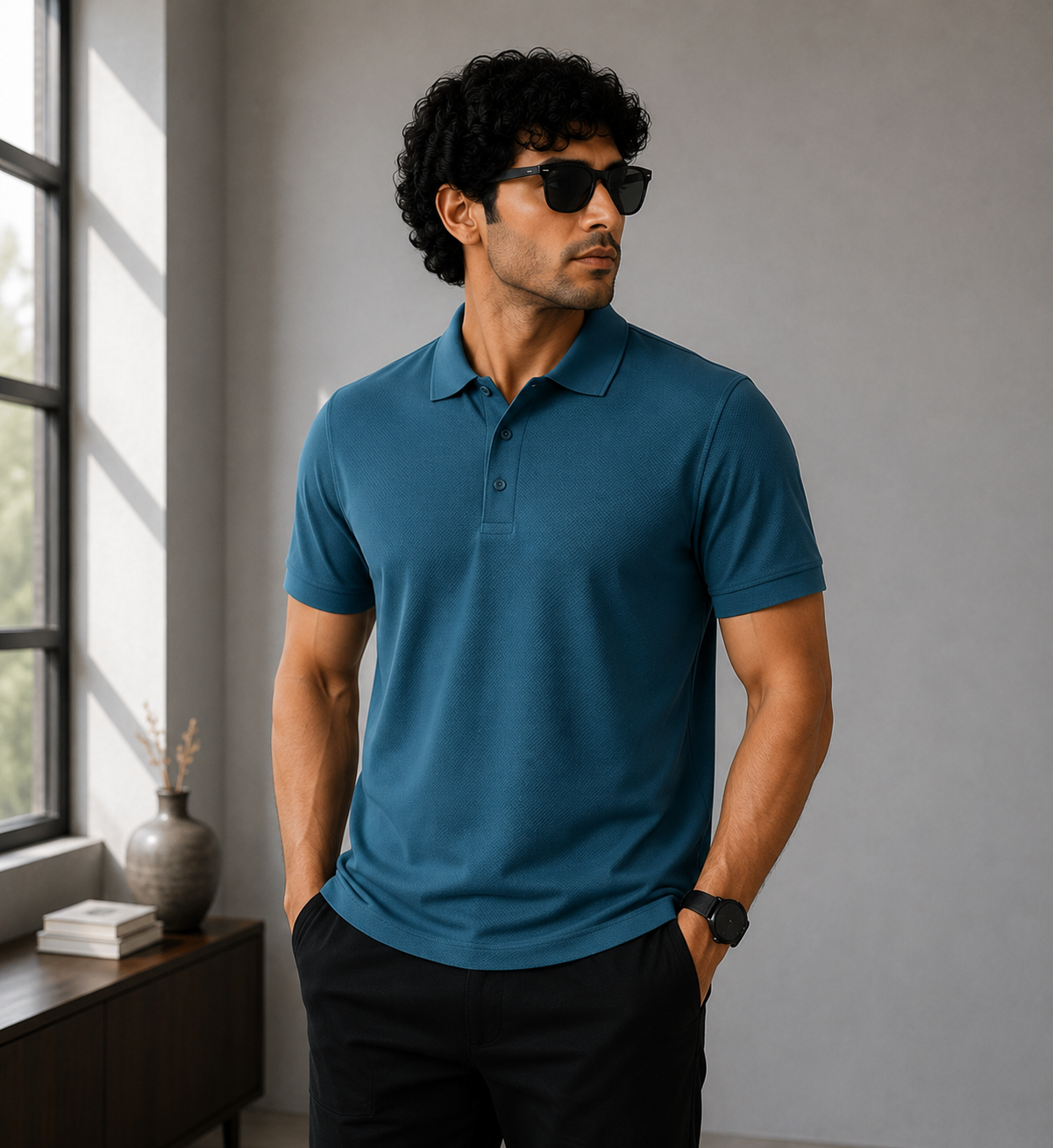 Signature Men Classic Fit Petrol Blue Polo T-Shirt