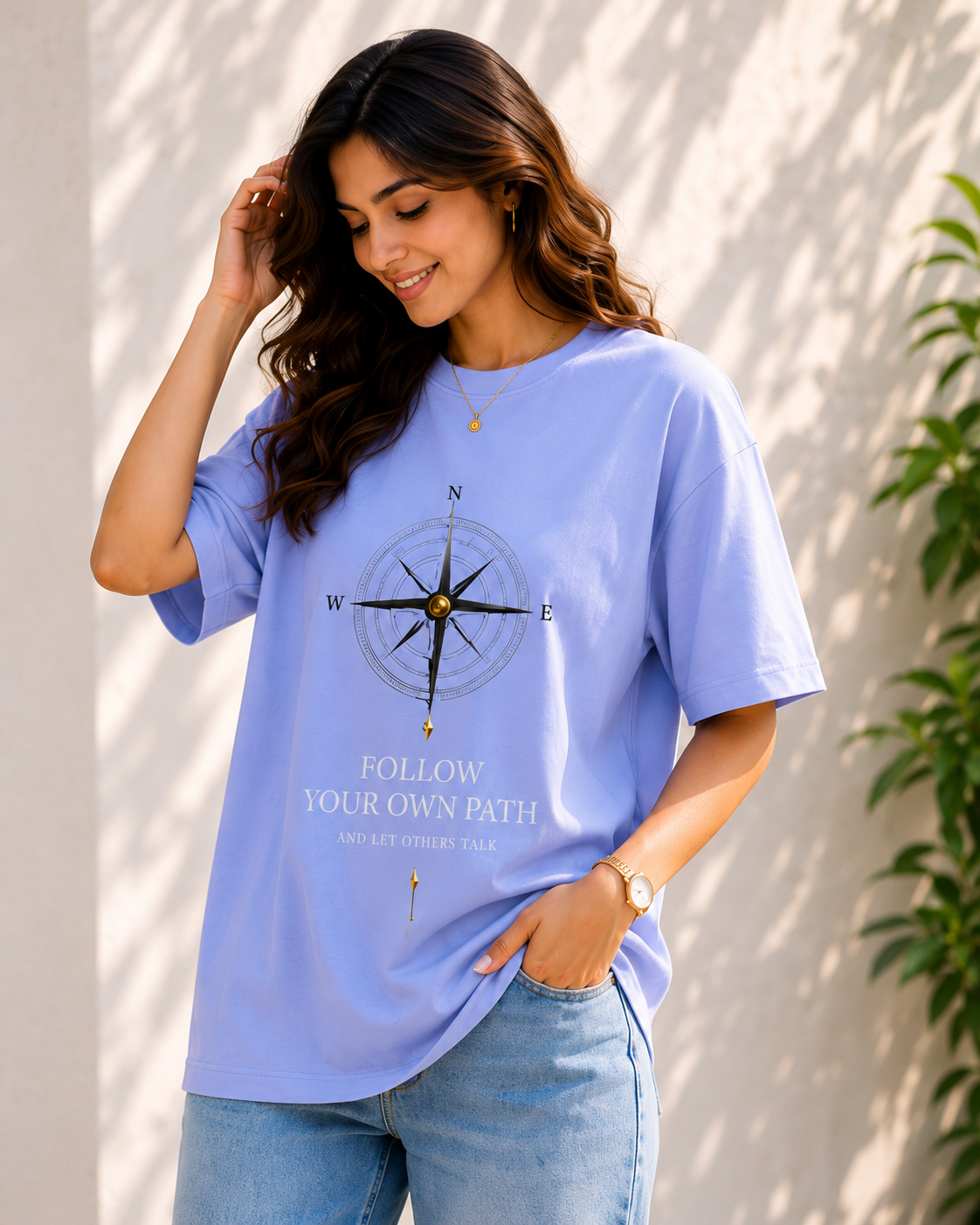Women Choose Your Direction Oversized Graphic T-Shirt