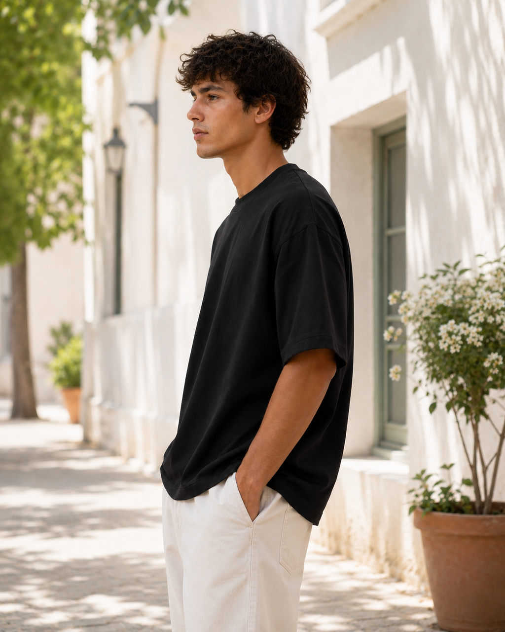 Men's Premium Black Oversized Cotton Solid T-Shirt
