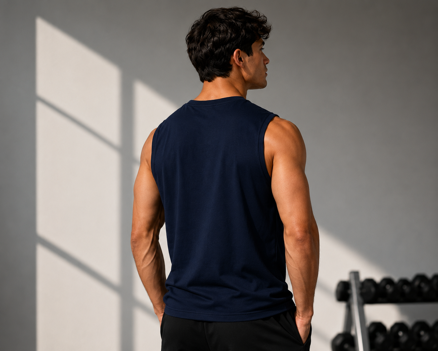Discipline Over Motivation Navy Blue Motivational Tank Top for Men