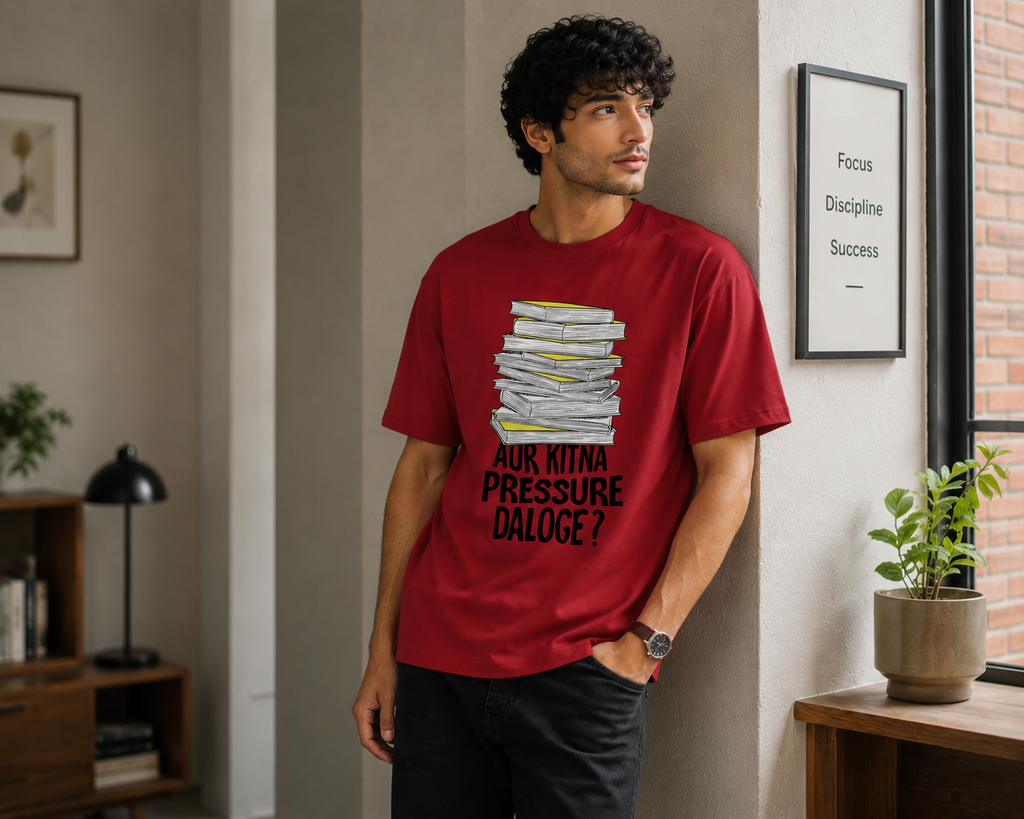 Aur Kitna Pressure Daaloge? Men Classic Fit Funny Student Graphic T-Shirt