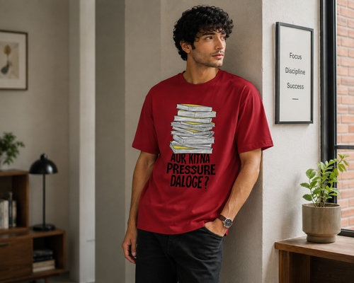 Aur Kitna Pressure Daaloge? Men Classic Fit Funny Student Graphic T-Shirt