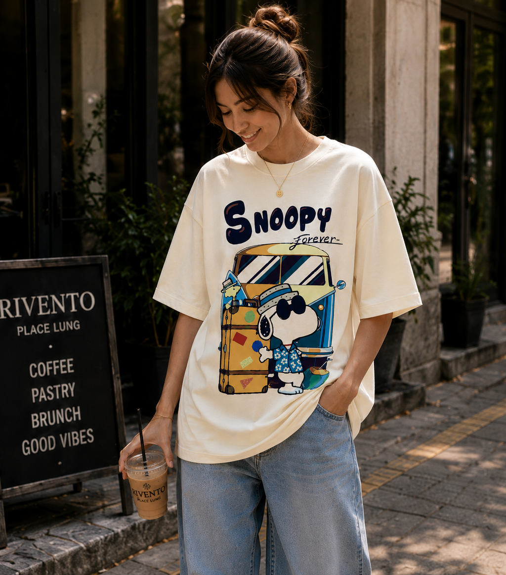 Women Snoopy Forever Travel Graphic Oversized T-Shirt
