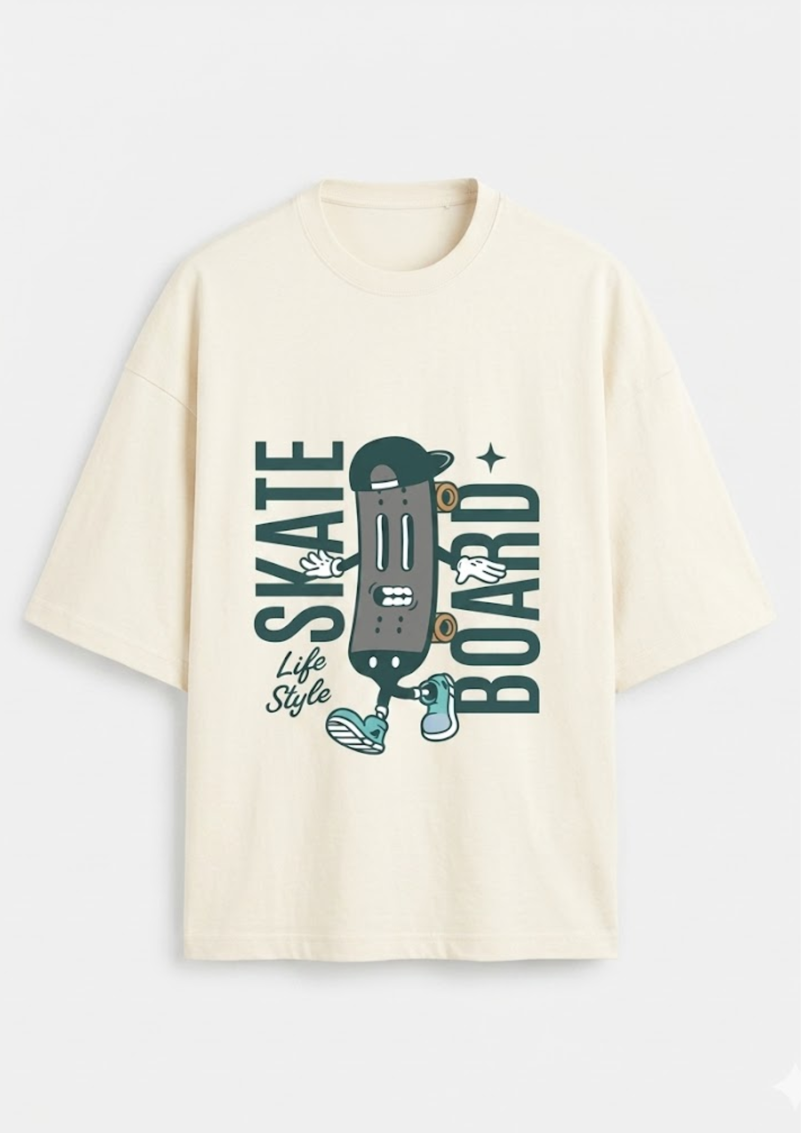 Skate Board  Oversized T-Shirt in Off White - Rivento Fashion oversized t-shirt for men