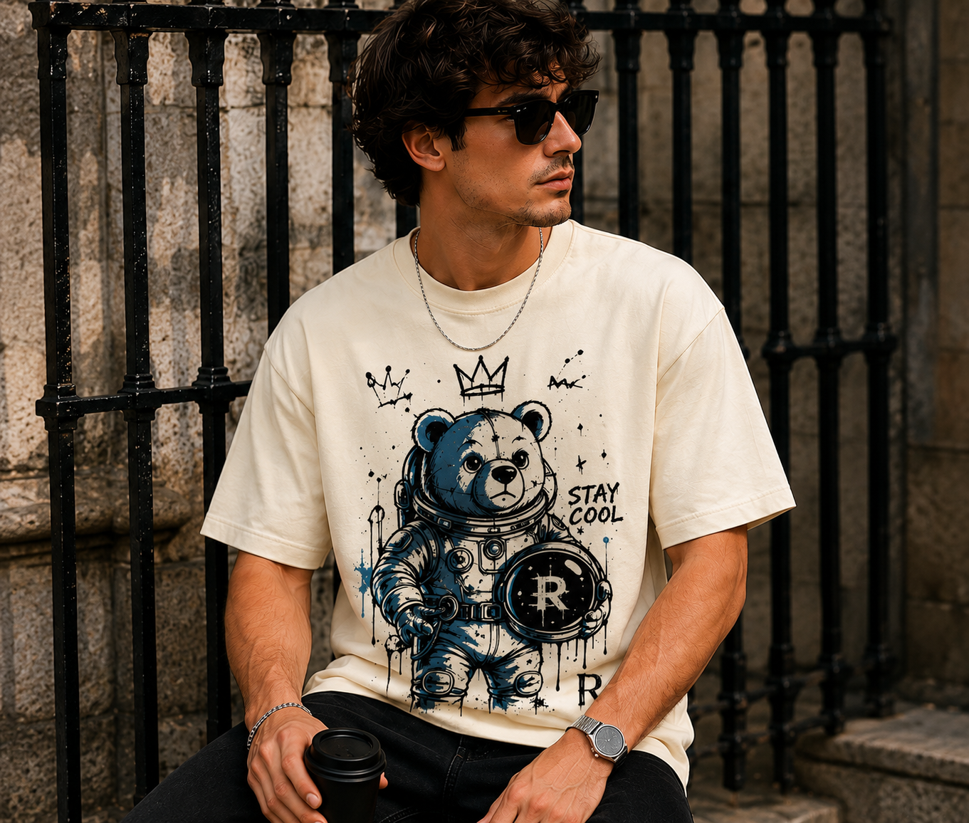 Cosmic Cub Oversized Graphic T-Shirt for Men