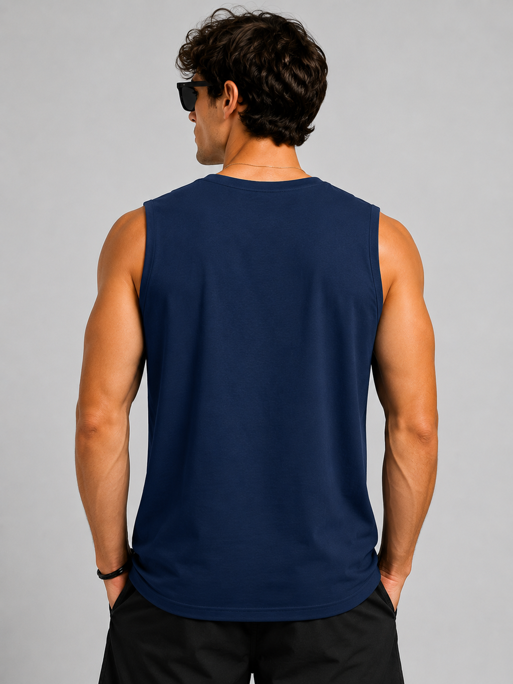 Dragon Warrior Navy Blue Anime Graphic Tank Top for Men