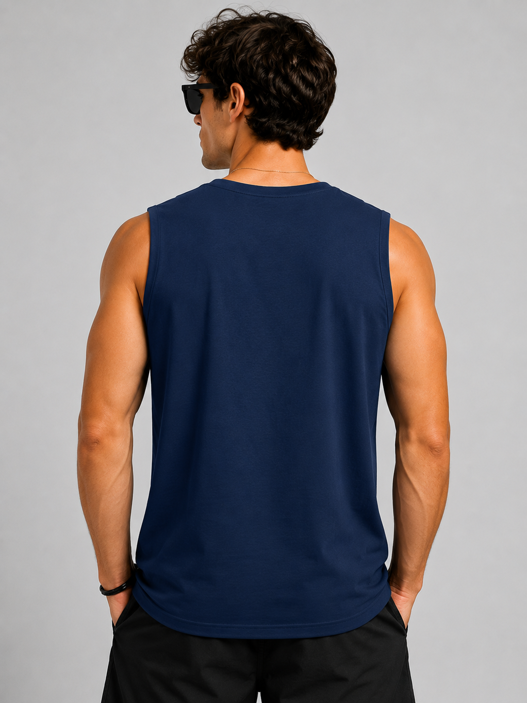 Dragon Warrior Navy Blue Anime Graphic Tank Top for Men