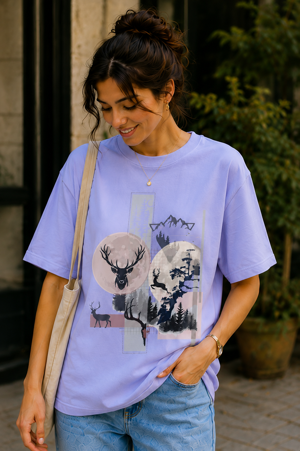 Women Moonlit Wilderness Oversized Graphic T-Shirt