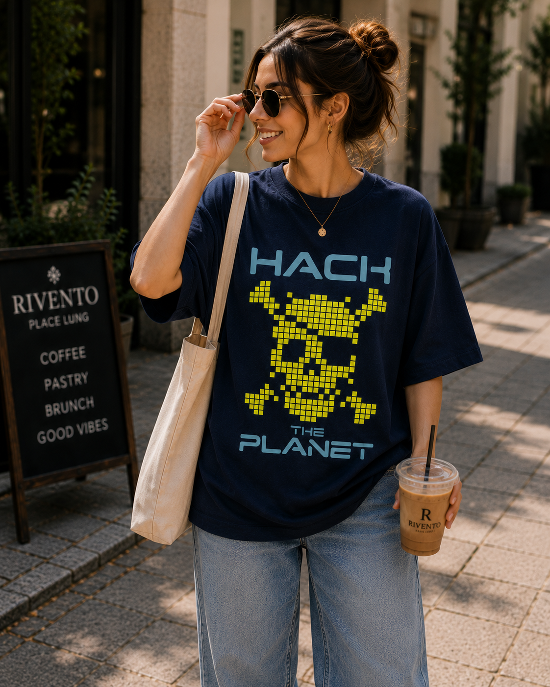 Women Hack The Planet Oversized Graphic T-Shirt