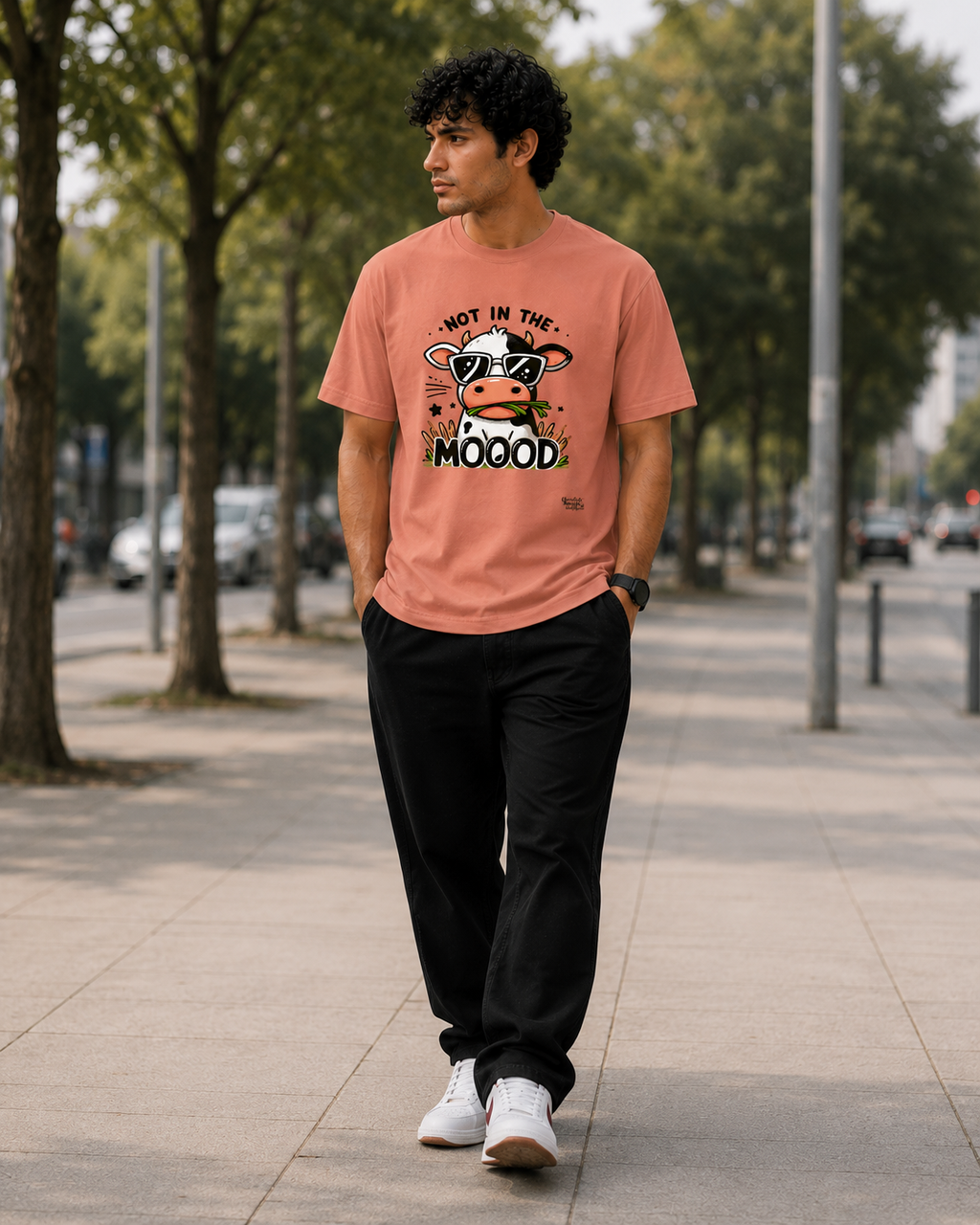 Not in the Mooood Men Classic Fit Funny Cow Graphic T-Shirt