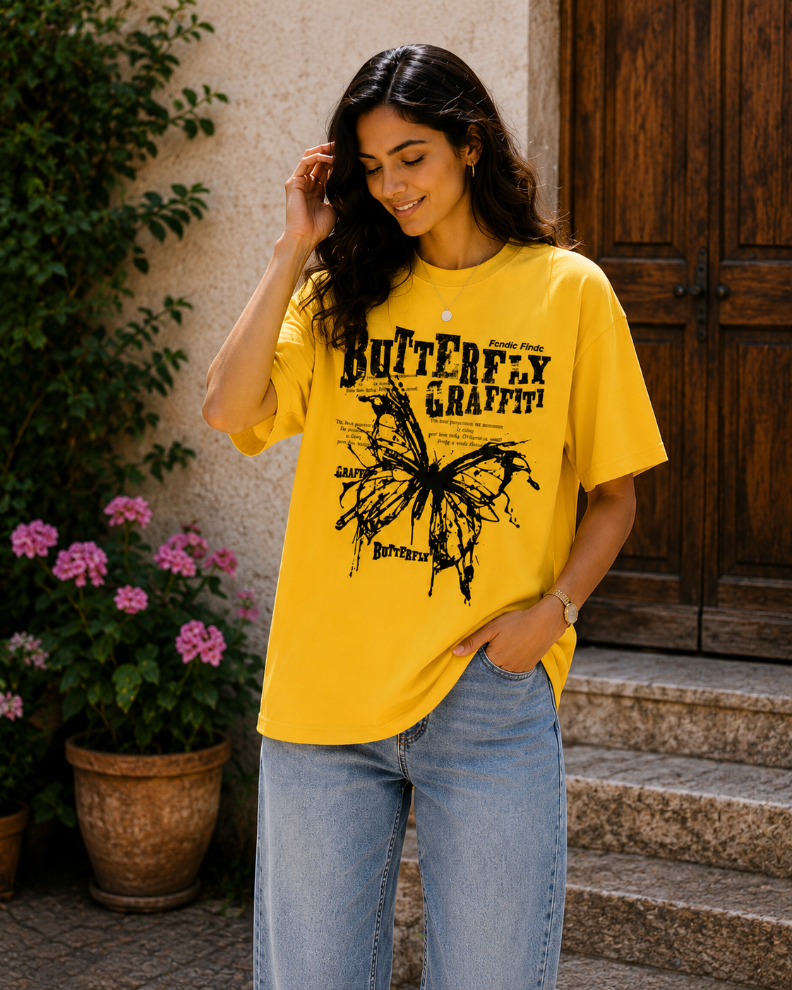 Butterfly Graffiti Graphic Women T-Shirt