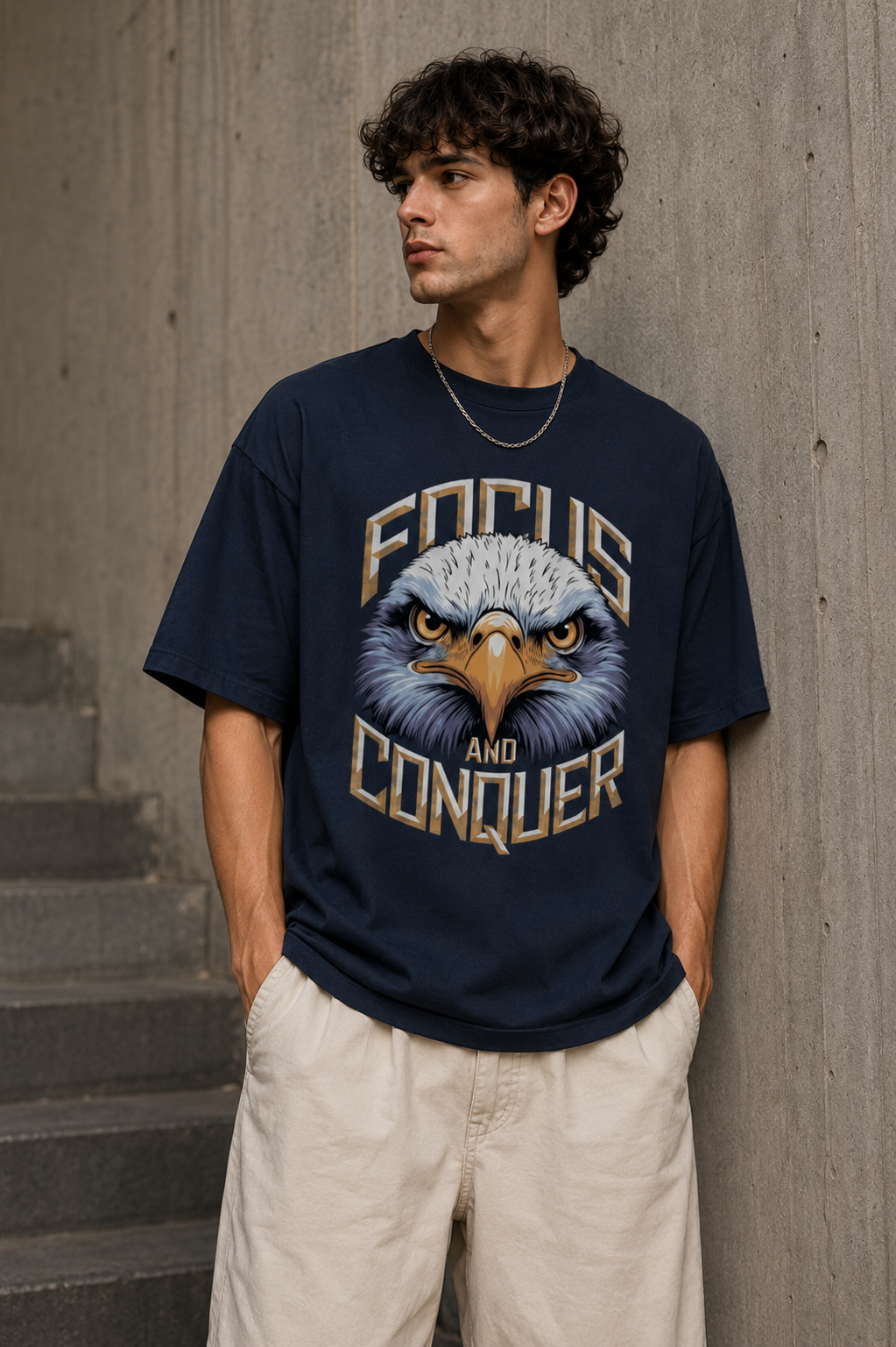 Focus and Conquer Oversized Graphic T-Shirt for Men
