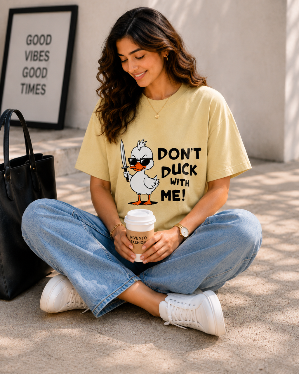Women Bad Duck Energy Oversized Graphic T-Shirt