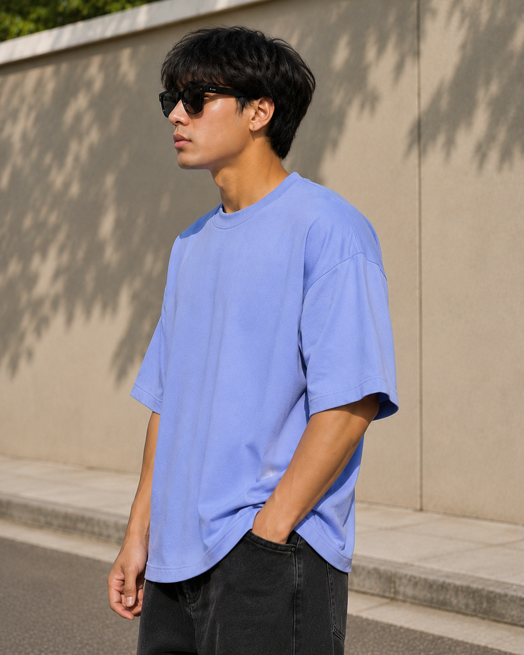 Men's Air Blue Oversized Drop Shoulder T-Shirt