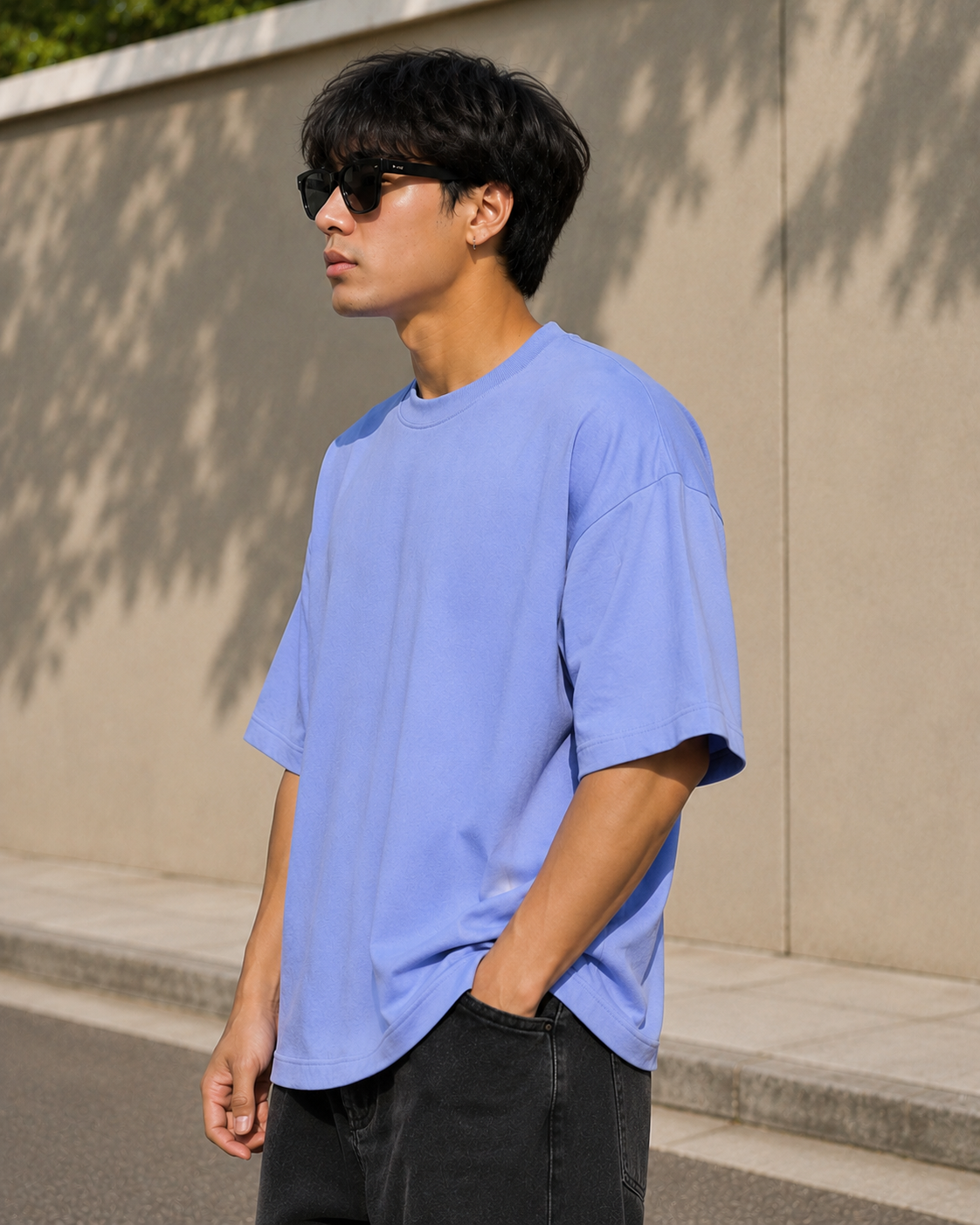 Men's Air Blue Oversized Drop Shoulder T-Shirt