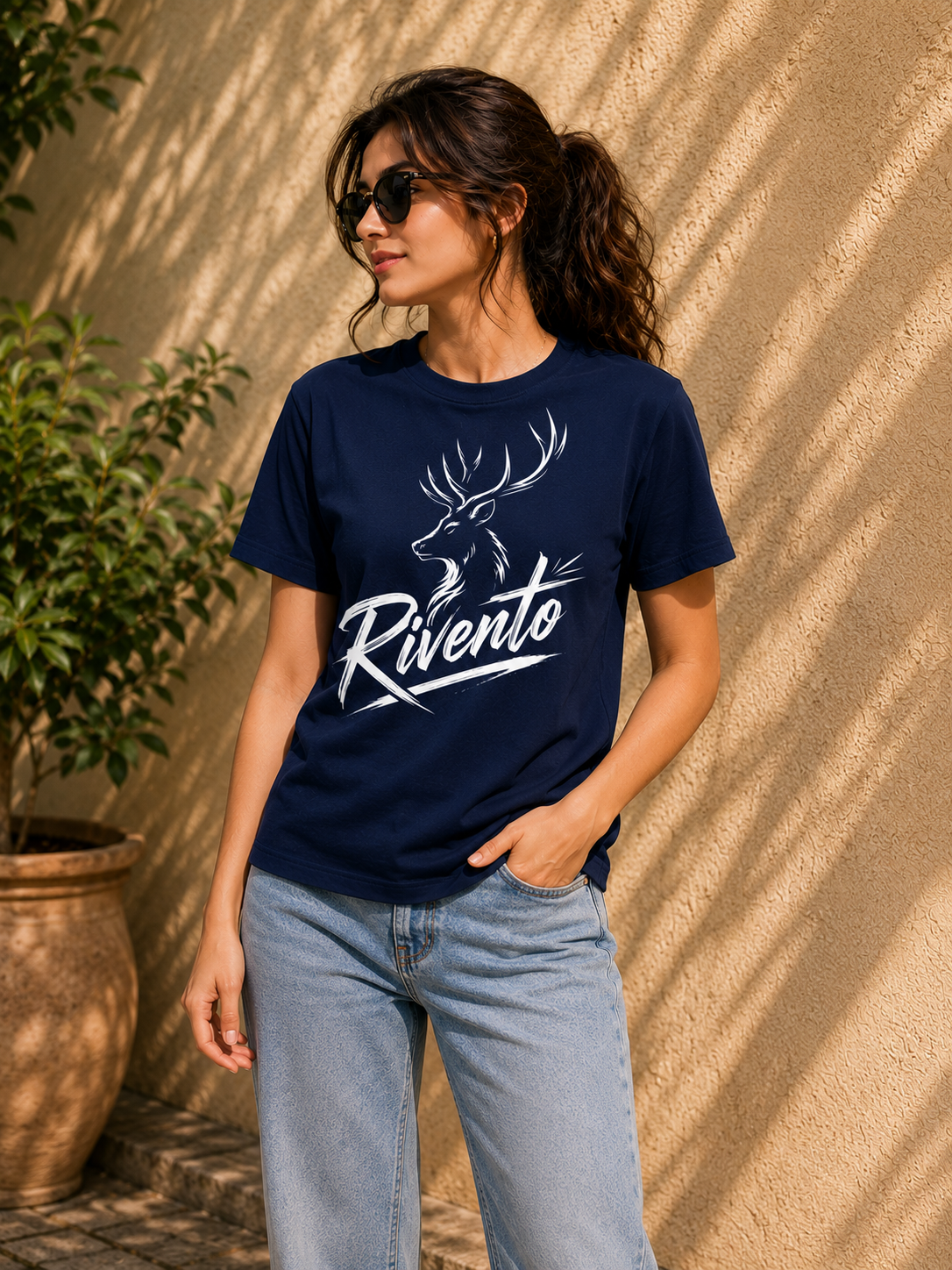 Rivento Deer Emblem Graphic Women T-Shirt