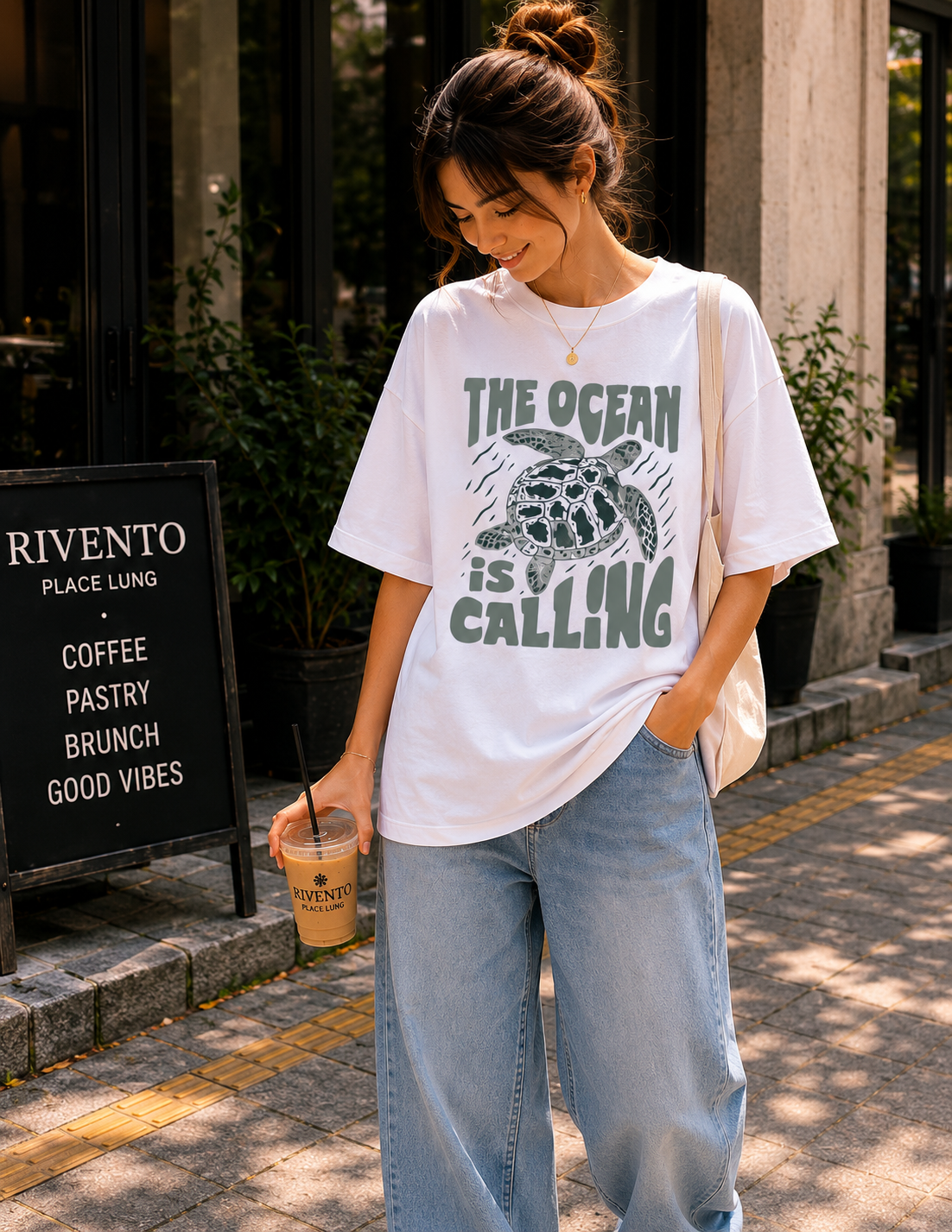 Women Ocean Calling Coastal Collection Oversized T-Shirt