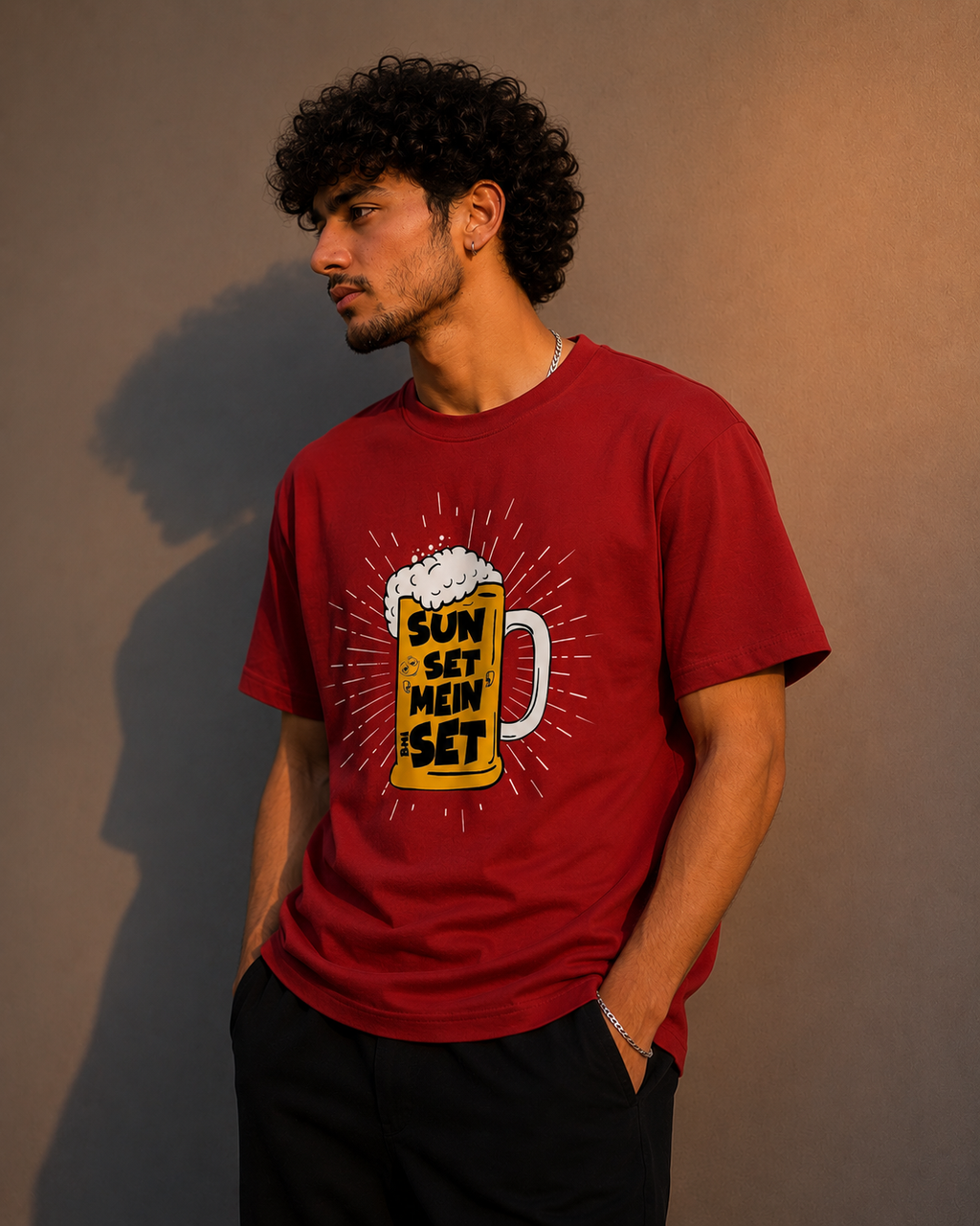 Sun Set Mein Set Men Classic Fit Funny Beer Graphic T-Shirt