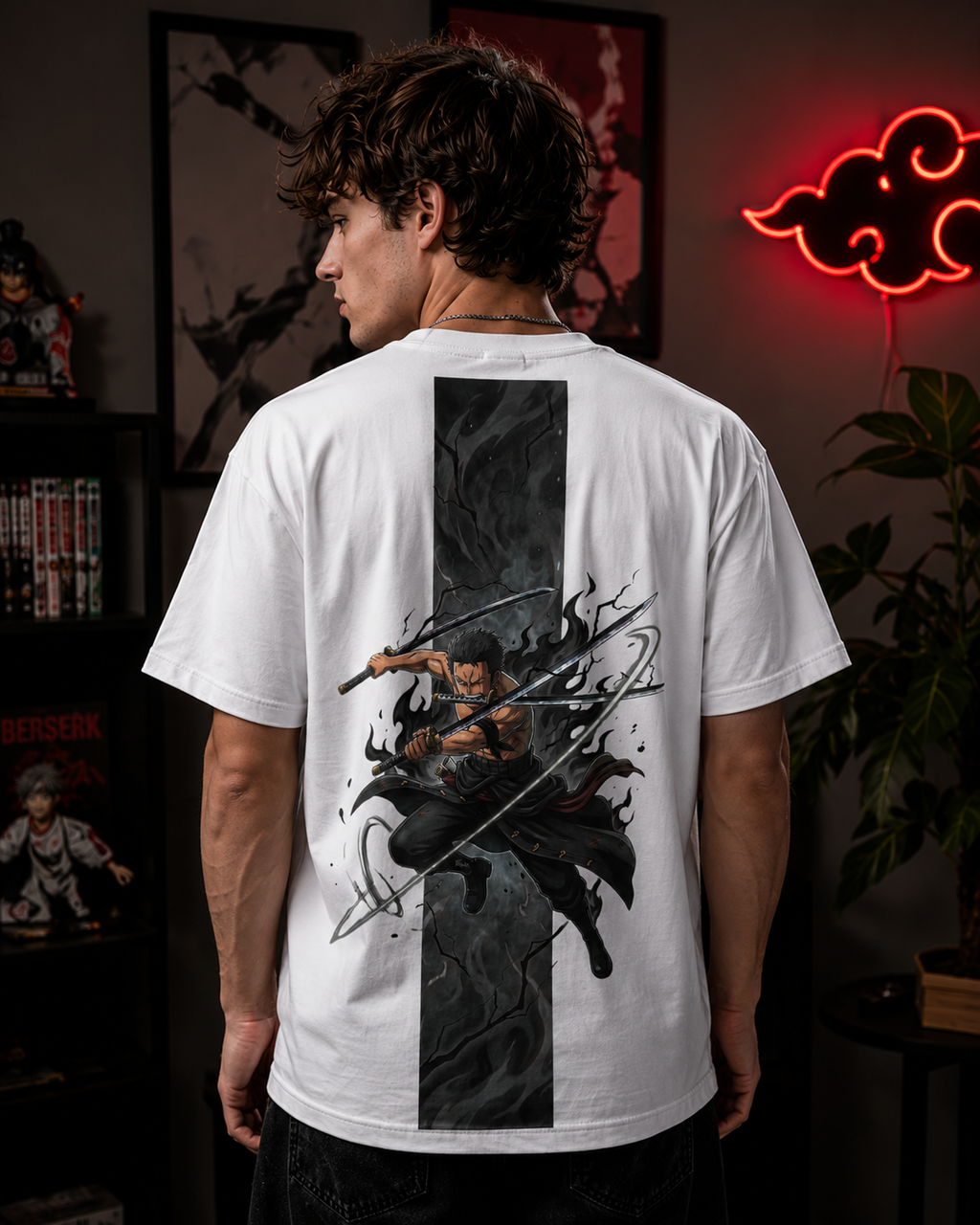 Three Sword Warrior Back Print Oversized T-Shirt for Men