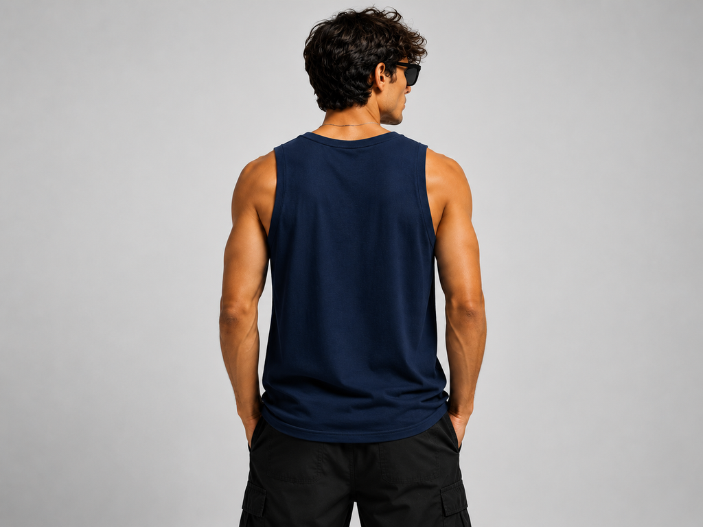 Dual Horizons Graphic Midnight Blue Tank Top for Men