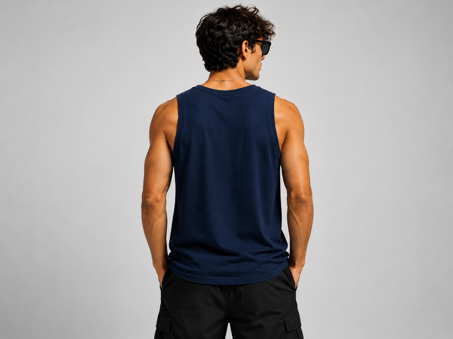 Dual Horizons Graphic Midnight Blue Tank Top for Men