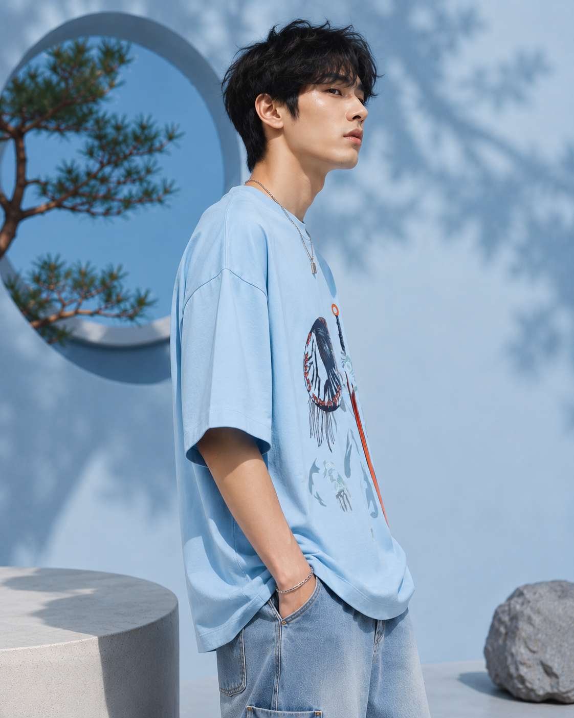 Celestial Samurai Graphic Oversized T-Shirt for Men