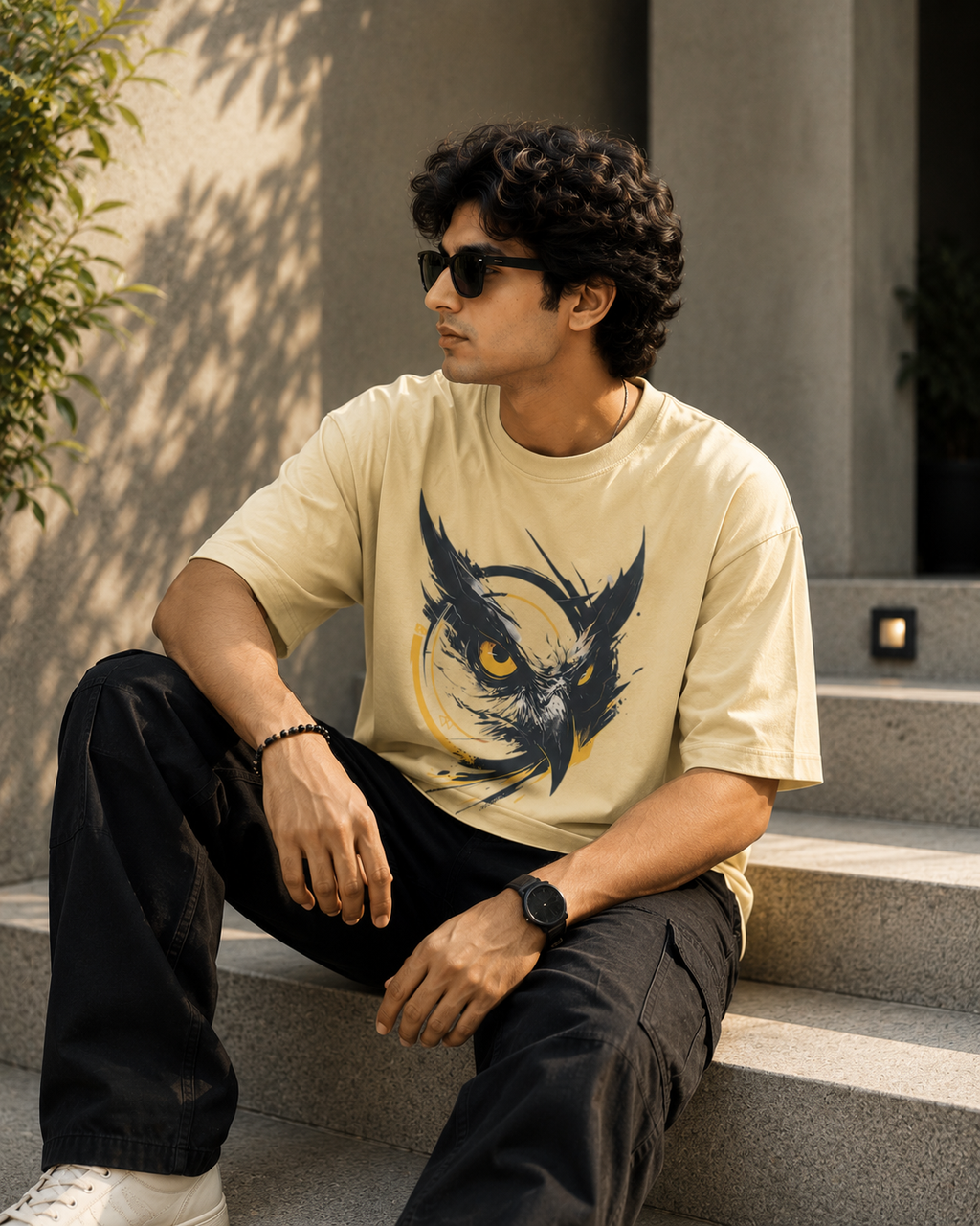 Night Vision Oversized Graphic T-Shirt for Men
