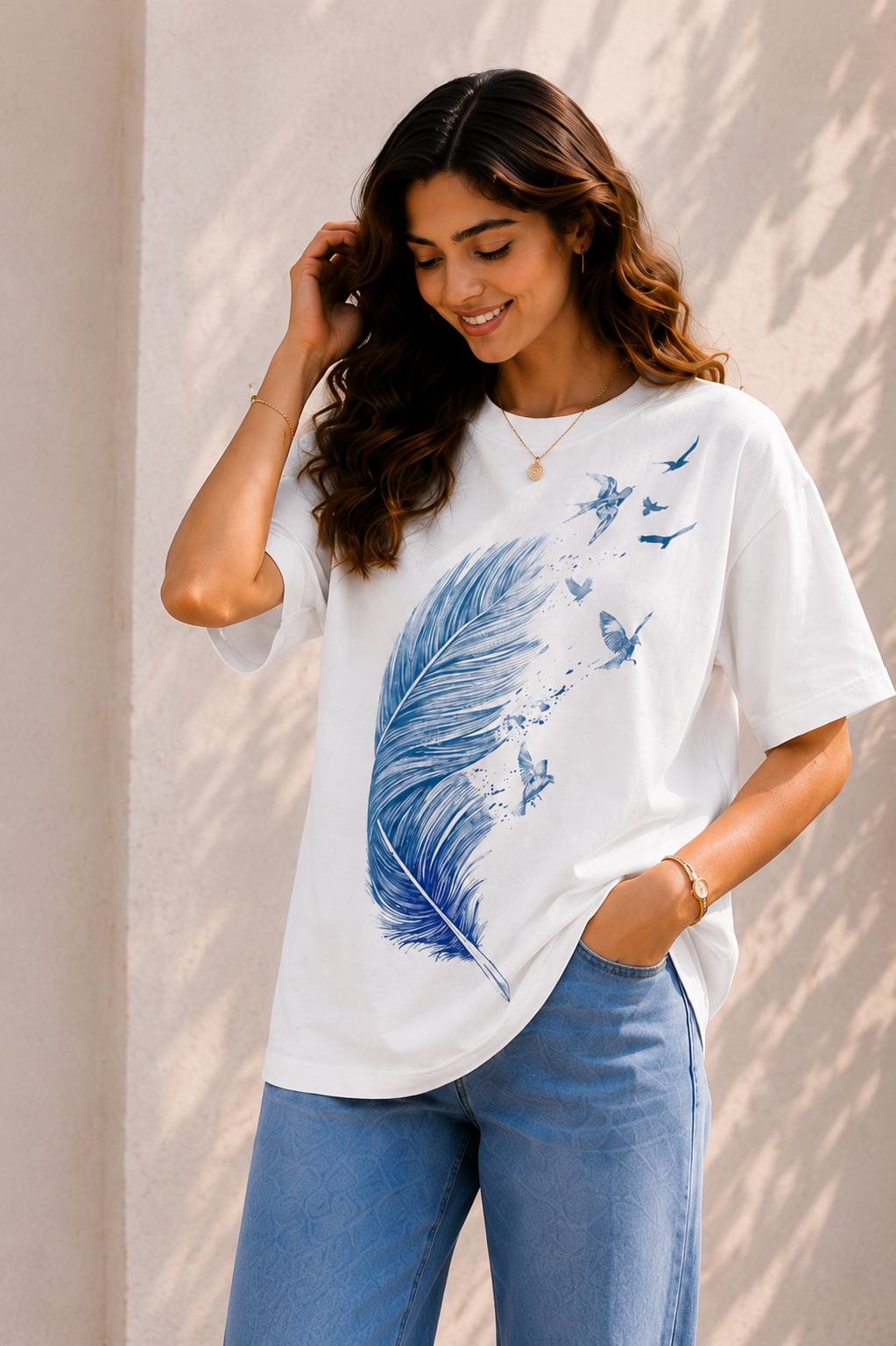 Women Feather of Freedom Oversized T-Shirt