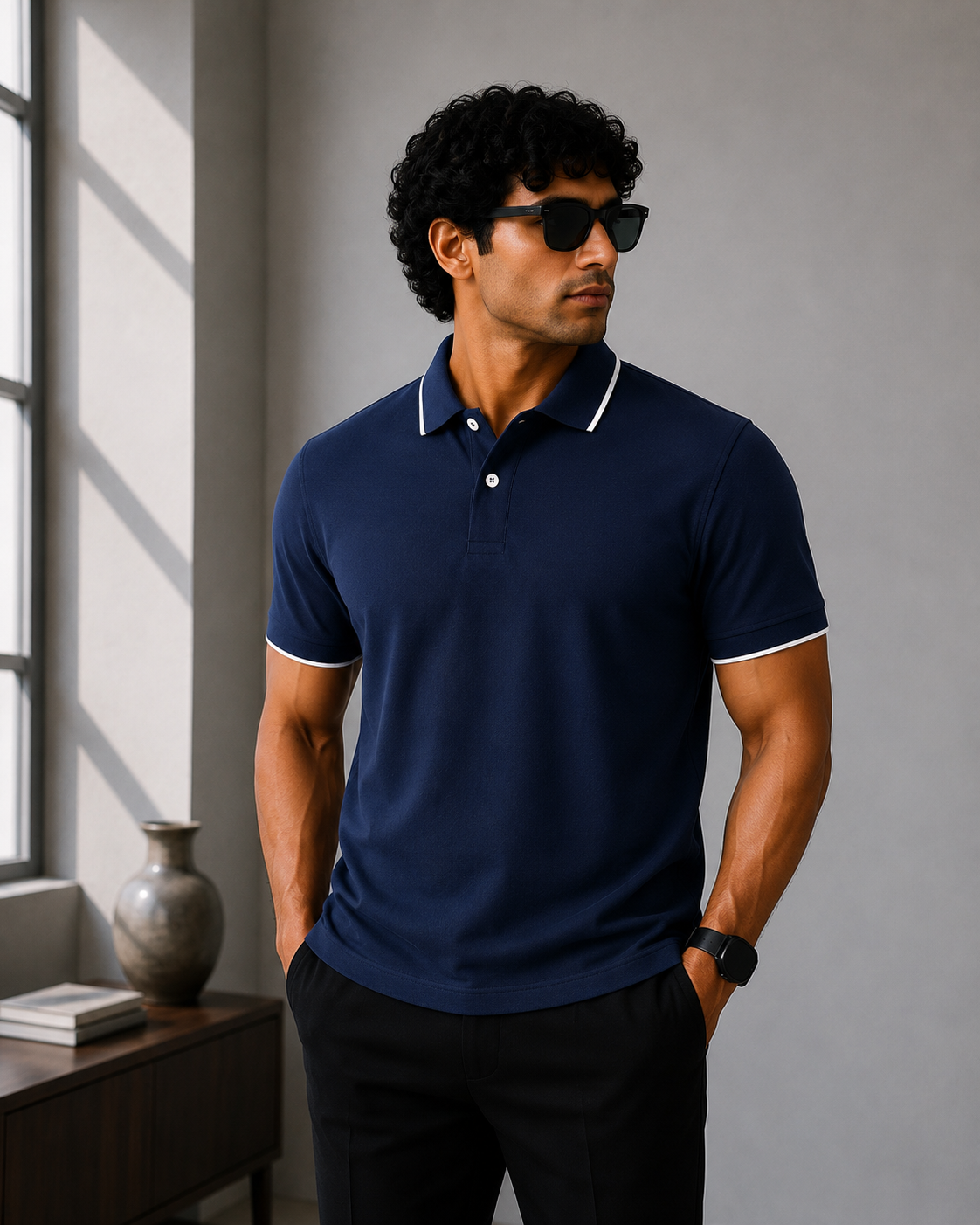 Elite Men Classic Fit Navy Blue Polo T-Shirt