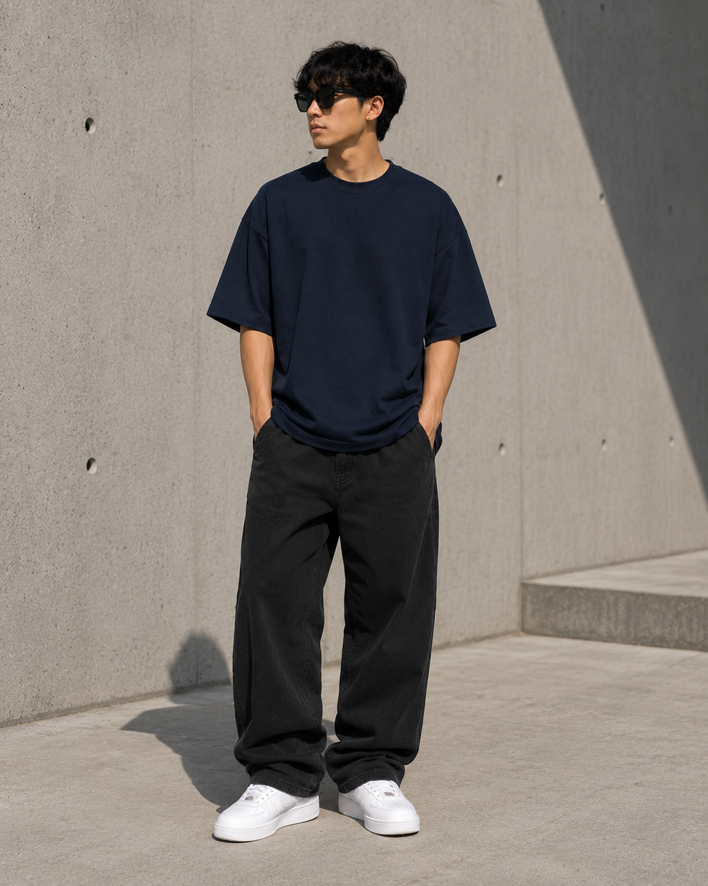 Men's Midnight Blue Oversized Drop Shoulder T-Shirt