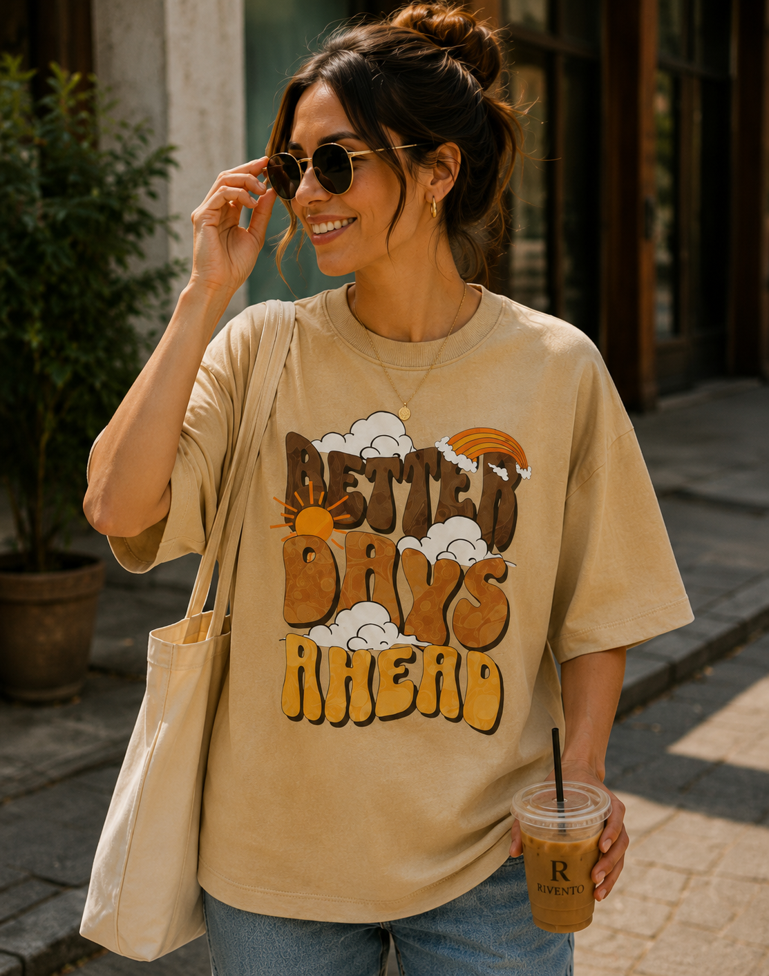 Women Better Days Ahead Oversized Graphic T-Shirt