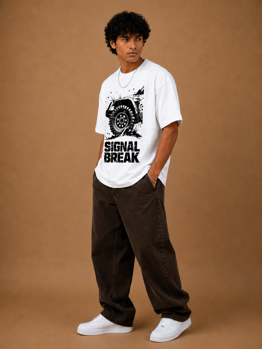 Signal Break Off-Road Graphic Oversized T-Shirt for Men