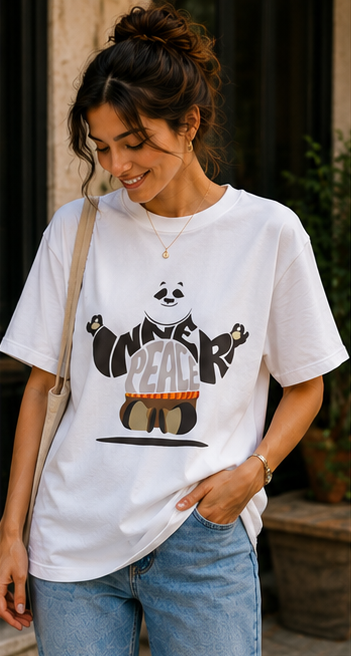 Women Inner Peace Panda Oversized Graphic T-Shirt
