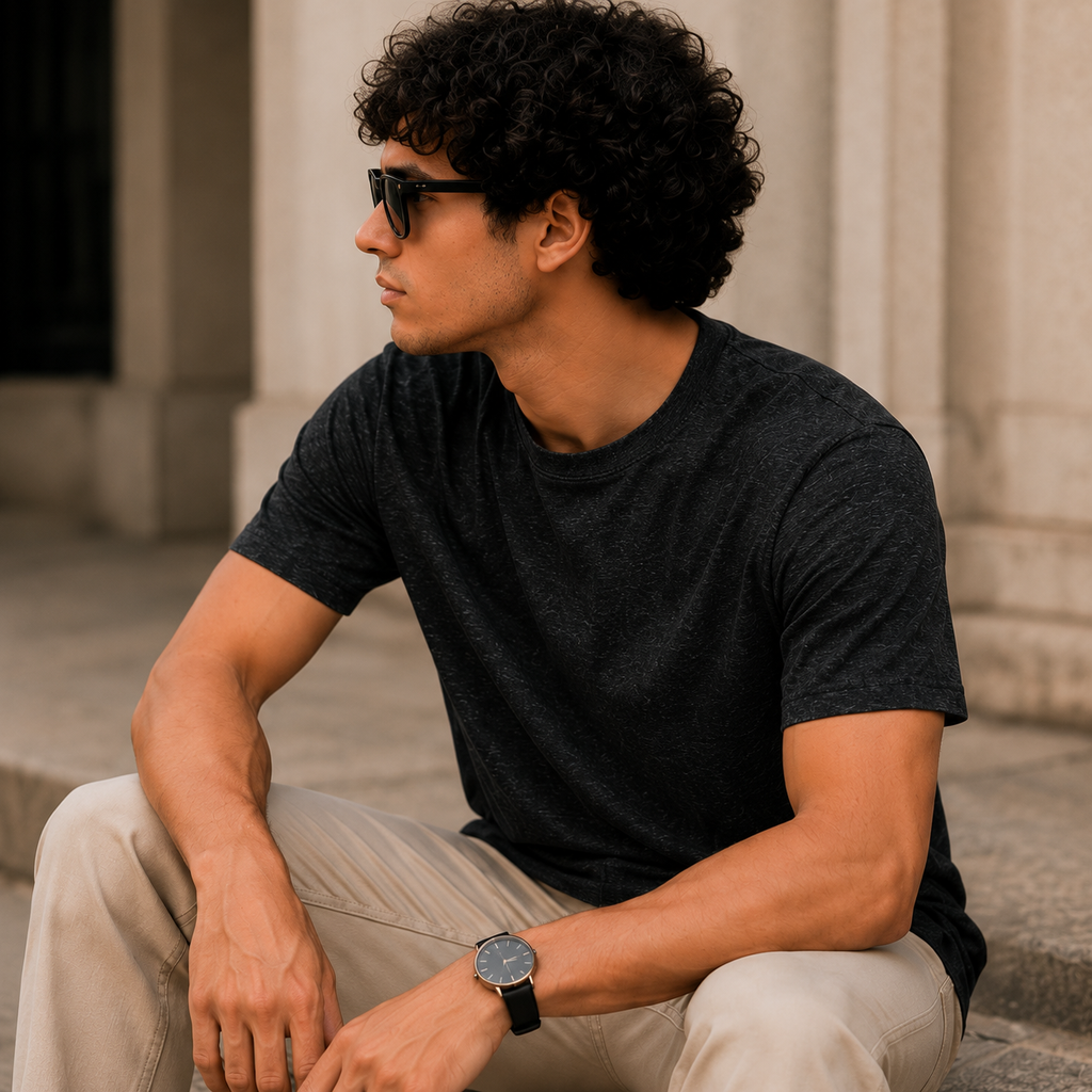 Softcore Men's Premium Black Heather Classic Fit Solid T-Shirt
